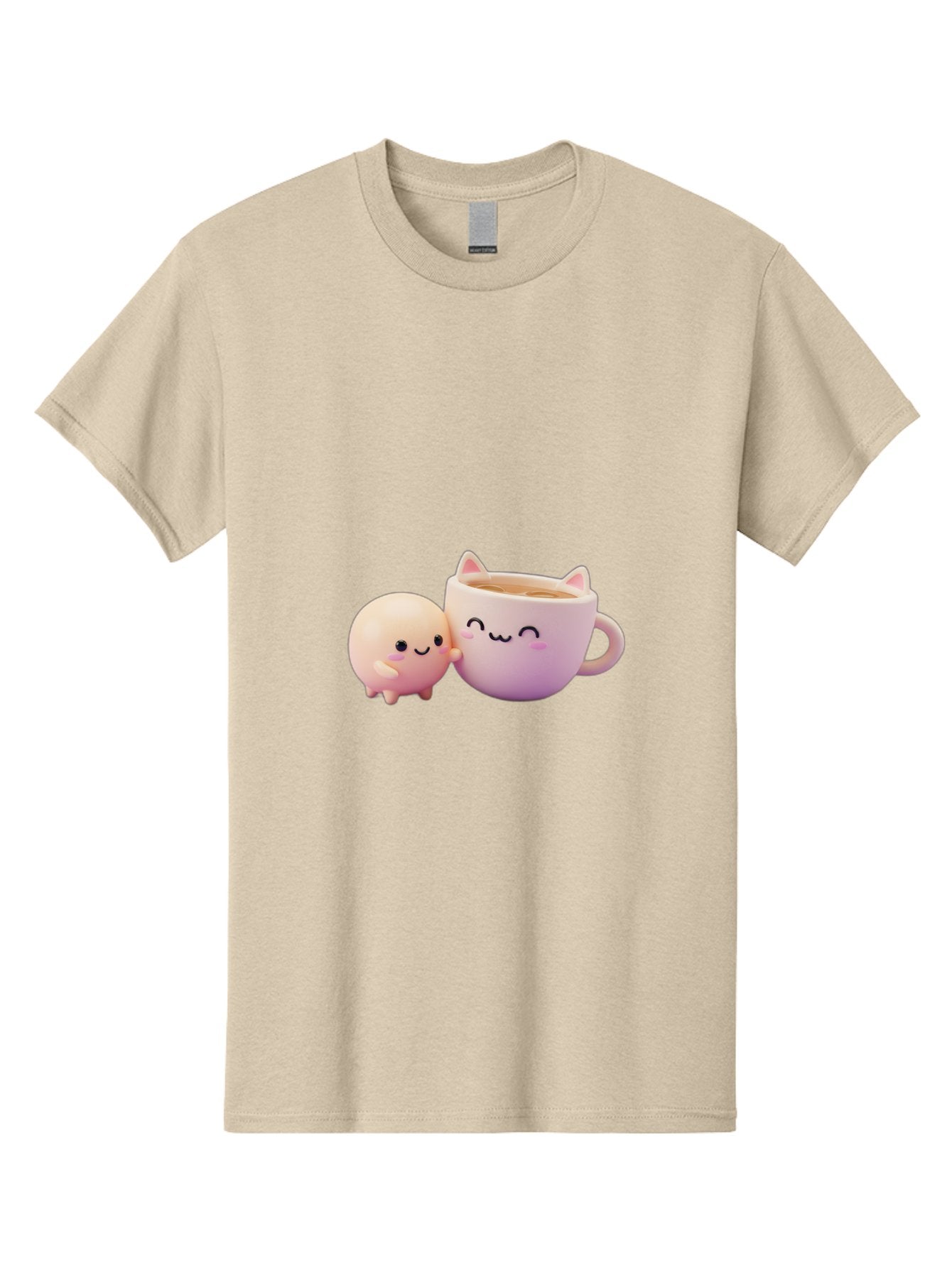 Cat-Face-Mug Men'S Graphic Tee, 100% Cotton, Comfortable Casual Summer Wear, Machine Washable, Cute Cartoon Character, Smiling Face, Pink Pastel Colors, Adorable Cat Mug, Kawaii Culture, Coffee Break, Fun Accessories, Playful Design, Bac799 14