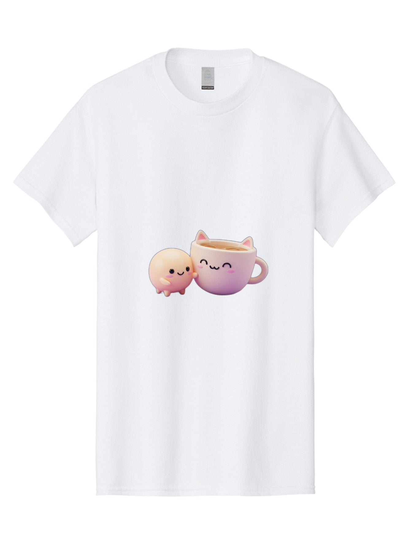 Cat-Face-Mug Men'S Graphic Tee, 100% Cotton, Comfortable Casual Summer Wear, Machine Washable, Cute Cartoon Character, Smiling Face, Pink Pastel Colors, Adorable Cat Mug, Kawaii Culture, Coffee Break, Fun Accessories, Playful Design, Bac799