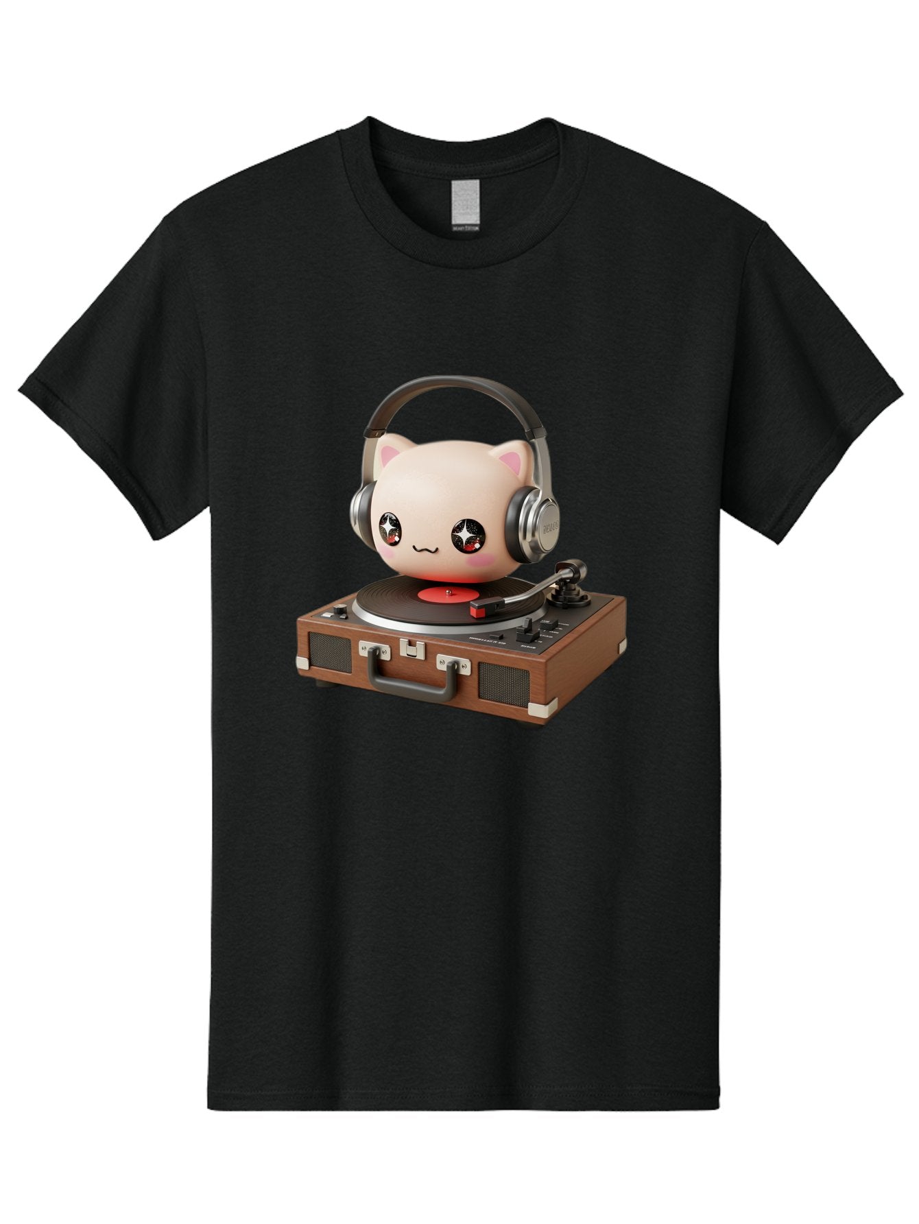 Cat-Headphones-Dj Men'S Graphic Tee, 100% Cotton, Comfortable Casual Summer Wear, Machine Washable, Cute Cat Head, Record Player, Vinyl Record, Headphones, Music Lover, Dj Cat, Retro Style, Nostalgic Vibe, Kawaii Culture, Cartoon Character Bac800 9