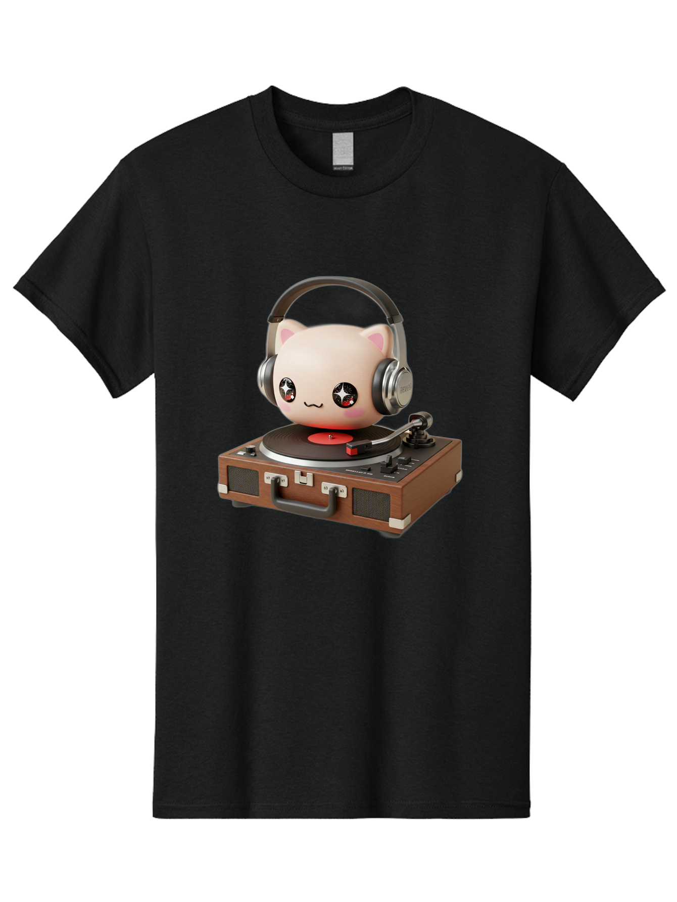 Cat-Headphones-Dj Men'S Graphic Tee, 100% Cotton, Comfortable Casual Summer Wear, Machine Washable, Cute Cat Head, Record Player, Vinyl Record, Headphones, Music Lover, Dj Cat, Retro Style, Nostalgic Vibe, Kawaii Culture, Cartoon Character Bac800 5