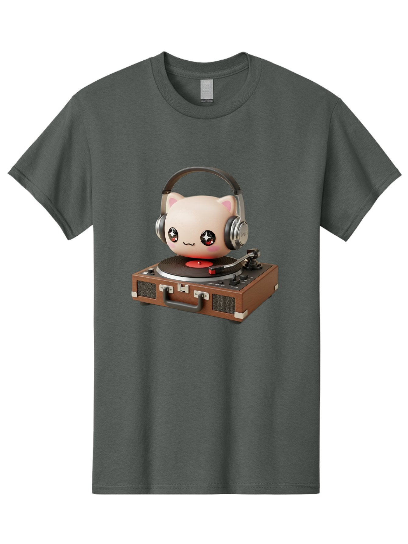 Cat-Headphones-Dj Men'S Graphic Tee, 100% Cotton, Comfortable Casual Summer Wear, Machine Washable, Cute Cat Head, Record Player, Vinyl Record, Headphones, Music Lover, Dj Cat, Retro Style, Nostalgic Vibe, Kawaii Culture, Cartoon Character Bac800 7