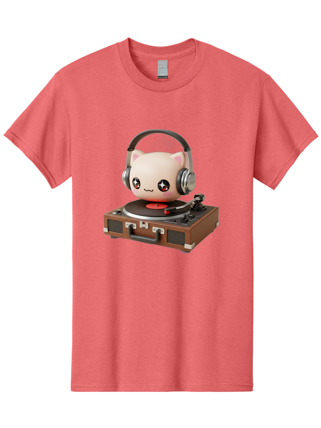 Cat-Headphones-Dj Men'S Graphic Tee, 100% Cotton, Comfortable Casual Summer Wear, Machine Washable, Cute Cat Head, Record Player, Vinyl Record, Headphones, Music Lover, Dj Cat, Retro Style, Nostalgic Vibe, Kawaii Culture, Cartoon Character Bac800 9