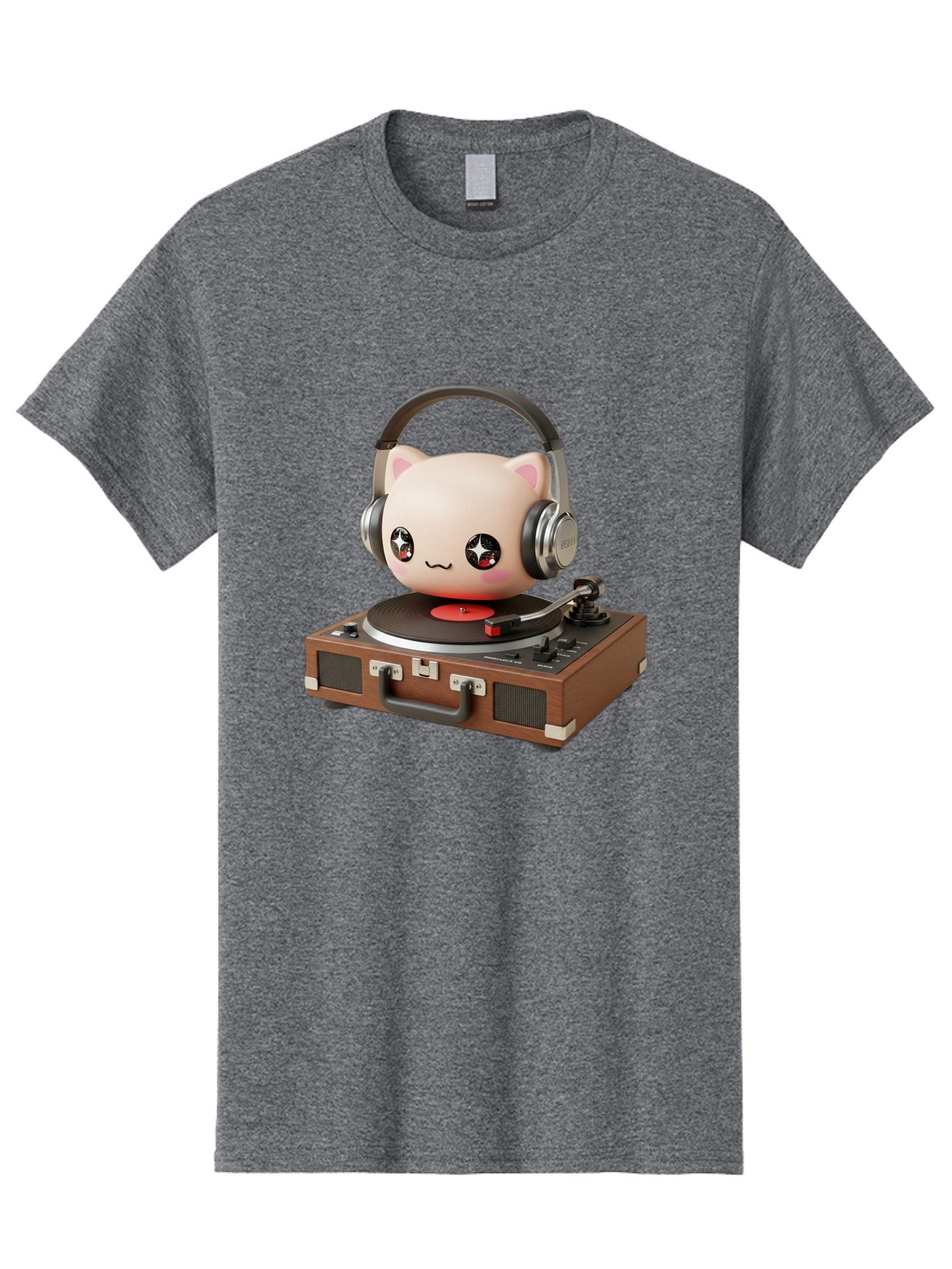 Cat-Headphones-Dj Men'S Graphic Tee, 100% Cotton, Comfortable Casual Summer Wear, Machine Washable, Cute Cat Head, Record Player, Vinyl Record, Headphones, Music Lover, Dj Cat, Retro Style, Nostalgic Vibe, Kawaii Culture, Cartoon Character Bac800 6