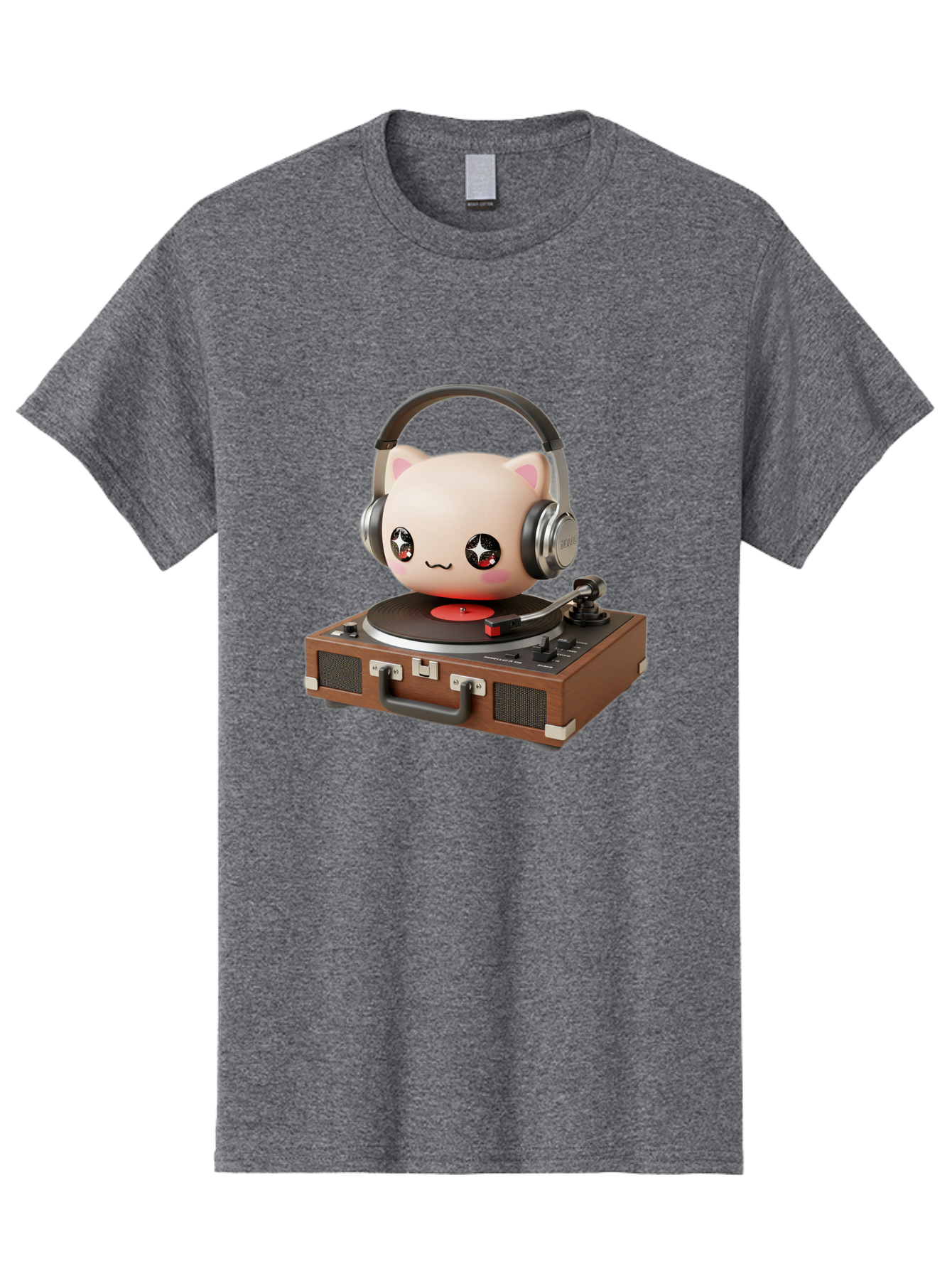 Cat-Headphones-Dj Men'S Graphic Tee, 100% Cotton, Comfortable Casual Summer Wear, Machine Washable, Cute Cat Head, Record Player, Vinyl Record, Headphones, Music Lover, Dj Cat, Retro Style, Nostalgic Vibe, Kawaii Culture, Cartoon Character Bac800 7
