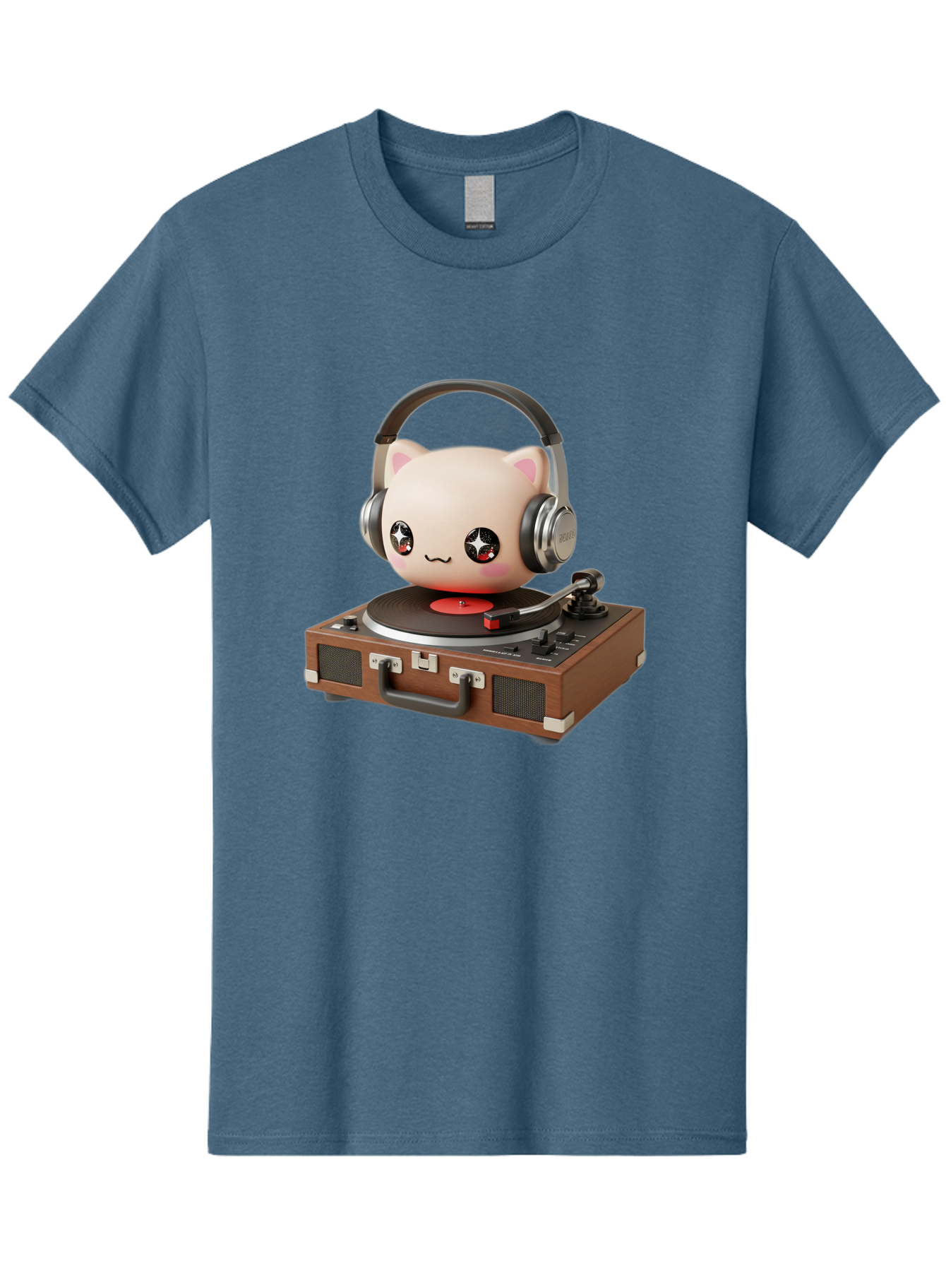 Cat-Headphones-Dj Men'S Graphic Tee, 100% Cotton, Comfortable Casual Summer Wear, Machine Washable, Cute Cat Head, Record Player, Vinyl Record, Headphones, Music Lover, Dj Cat, Retro Style, Nostalgic Vibe, Kawaii Culture, Cartoon Character Bac800 15