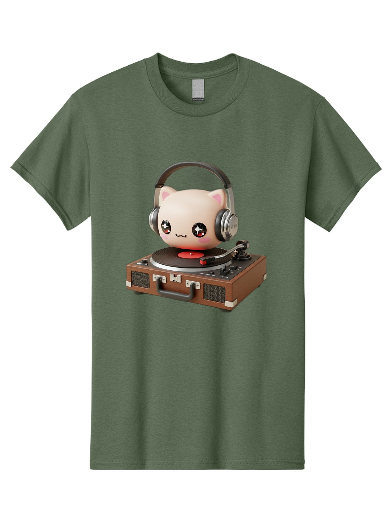Cat-Headphones-Dj Men'S Graphic Tee, 100% Cotton, Comfortable Casual Summer Wear, Machine Washable, Cute Cat Head, Record Player, Vinyl Record, Headphones, Music Lover, Dj Cat, Retro Style, Nostalgic Vibe, Kawaii Culture, Cartoon Character Bac800 5