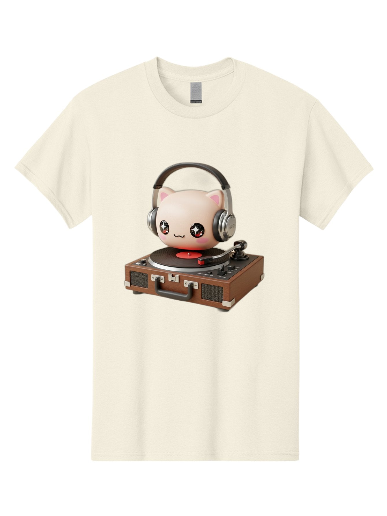 Cat-Headphones-Dj Men'S Graphic Tee, 100% Cotton, Comfortable Casual Summer Wear, Machine Washable, Cute Cat Head, Record Player, Vinyl Record, Headphones, Music Lover, Dj Cat, Retro Style, Nostalgic Vibe, Kawaii Culture, Cartoon Character Bac800 10