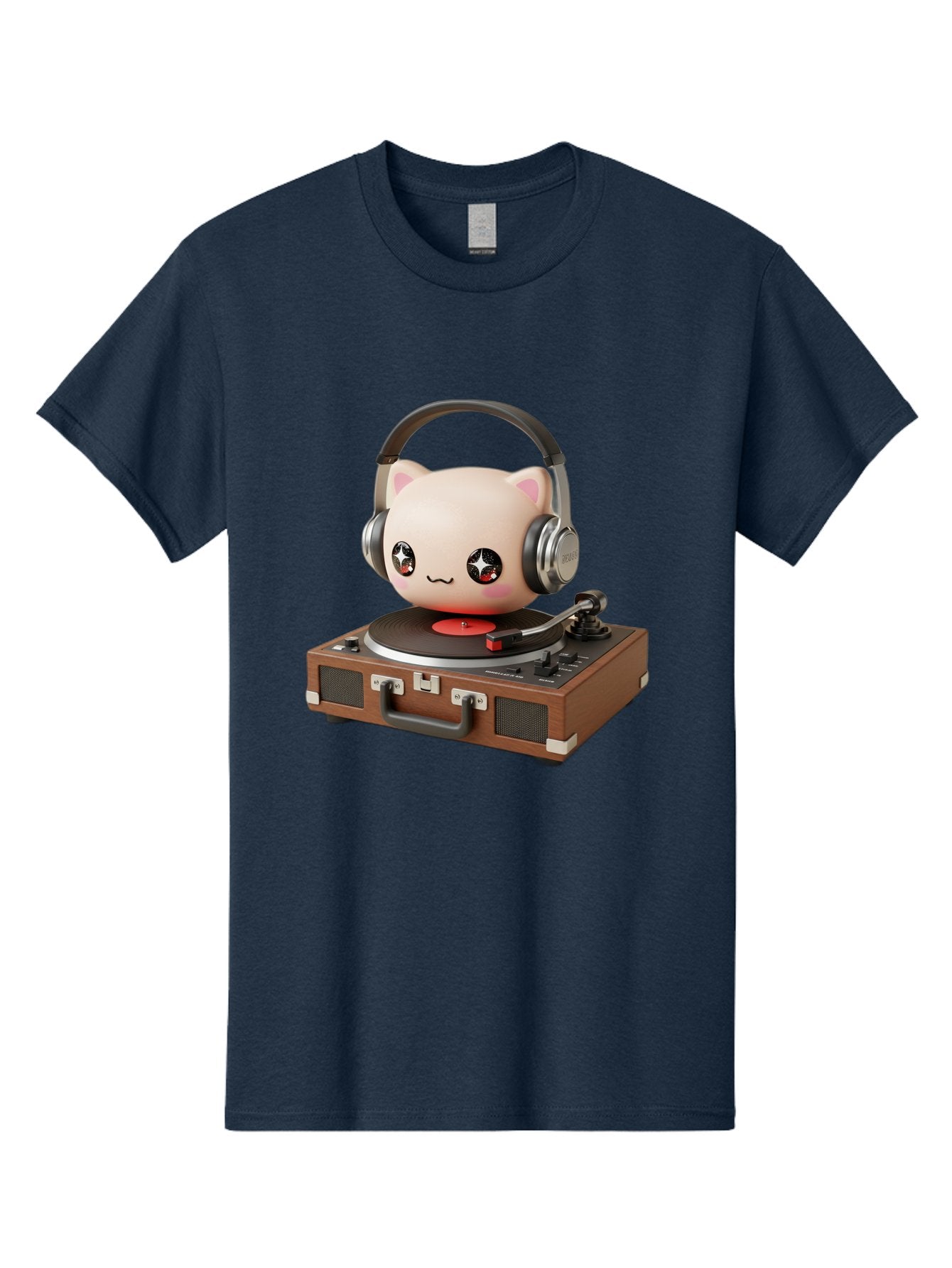 Cat-Headphones-Dj Men'S Graphic Tee, 100% Cotton, Comfortable Casual Summer Wear, Machine Washable, Cute Cat Head, Record Player, Vinyl Record, Headphones, Music Lover, Dj Cat, Retro Style, Nostalgic Vibe, Kawaii Culture, Cartoon Character Bac800 12