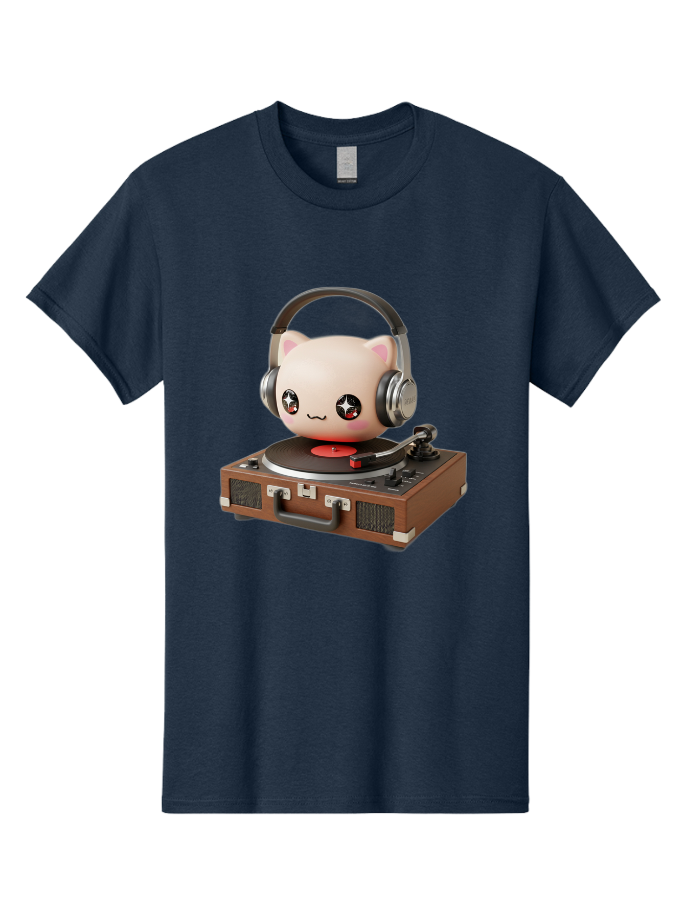 Cat-Headphones-Dj Men'S Graphic Tee, 100% Cotton, Comfortable Casual Summer Wear, Machine Washable, Cute Cat Head, Record Player, Vinyl Record, Headphones, Music Lover, Dj Cat, Retro Style, Nostalgic Vibe, Kawaii Culture, Cartoon Character Bac800 3