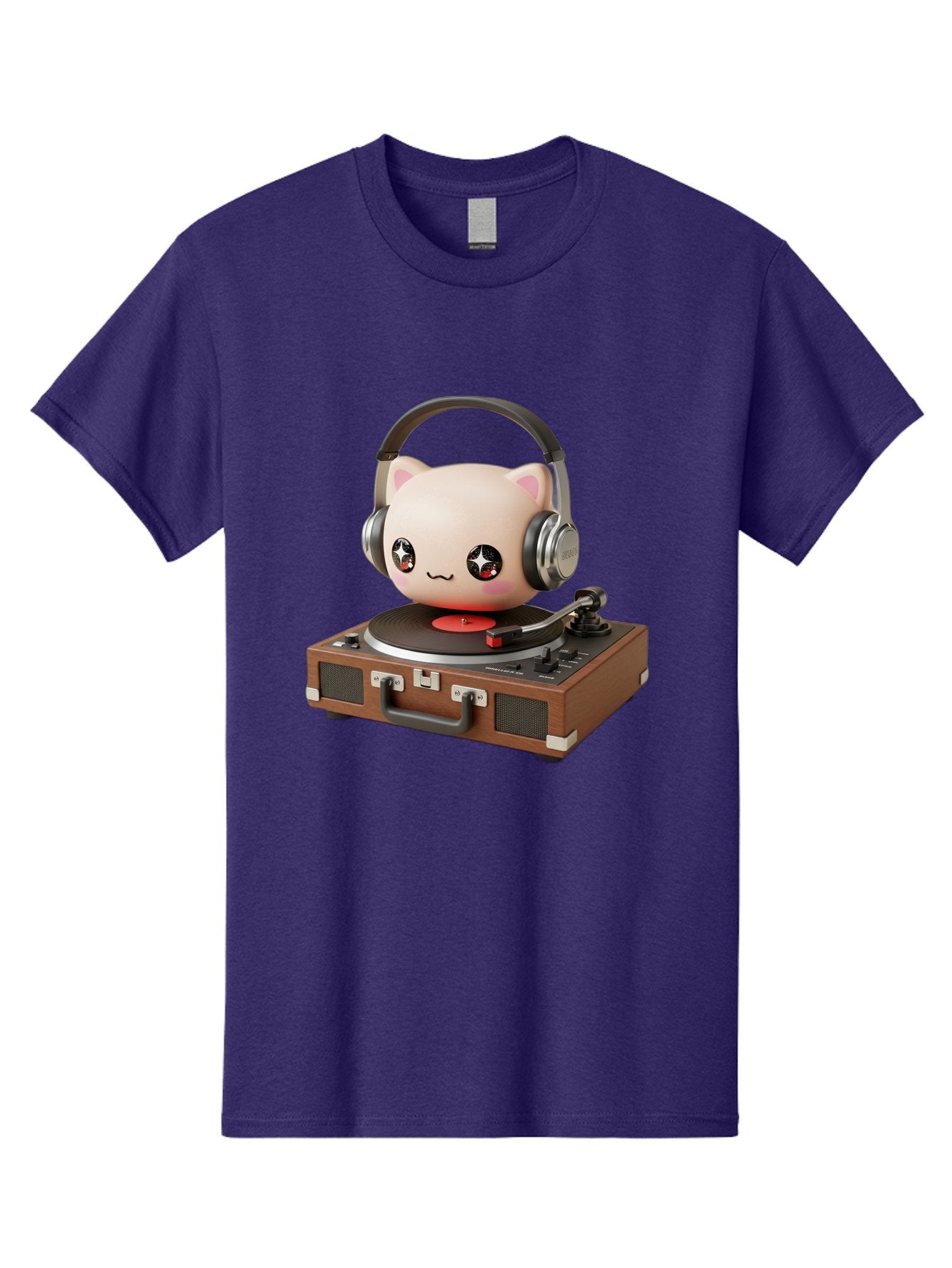Cat-Headphones-Dj Men'S Graphic Tee, 100% Cotton, Comfortable Casual Summer Wear, Machine Washable, Cute Cat Head, Record Player, Vinyl Record, Headphones, Music Lover, Dj Cat, Retro Style, Nostalgic Vibe, Kawaii Culture, Cartoon Character Bac800 8