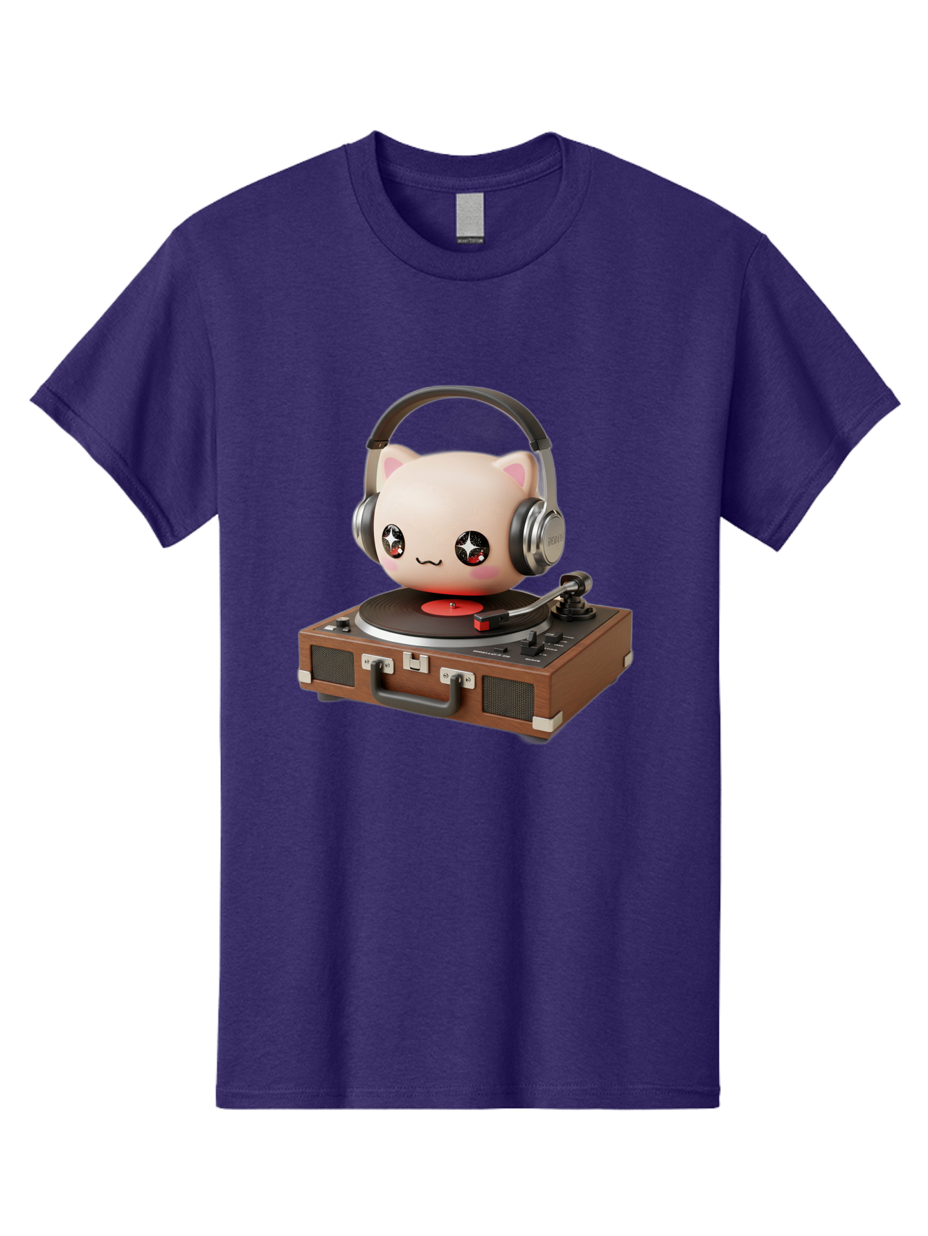 Cat-Headphones-Dj Men'S Graphic Tee, 100% Cotton, Comfortable Casual Summer Wear, Machine Washable, Cute Cat Head, Record Player, Vinyl Record, Headphones, Music Lover, Dj Cat, Retro Style, Nostalgic Vibe, Kawaii Culture, Cartoon Character Bac800 6