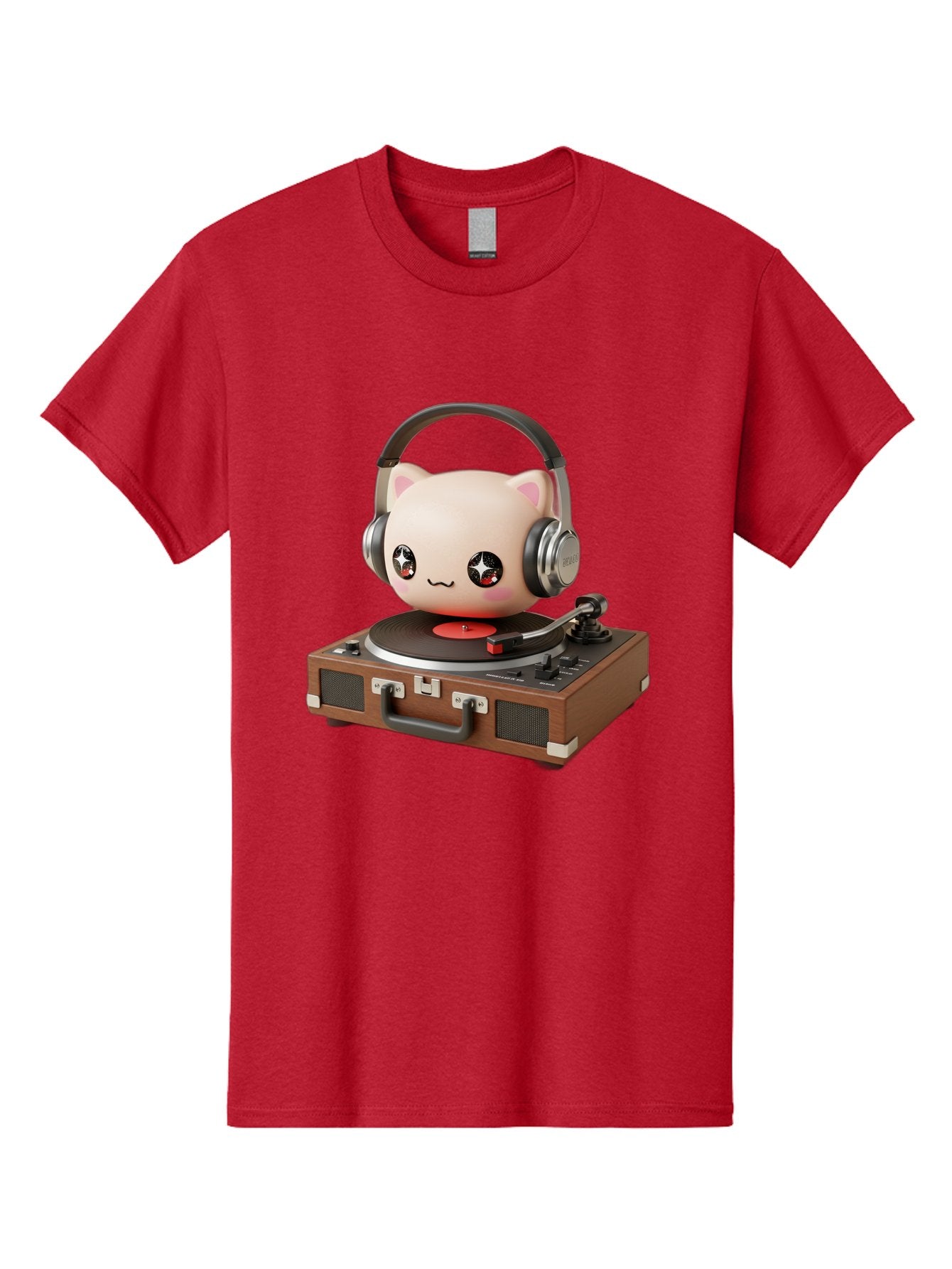 Cat-Headphones-Dj Men'S Graphic Tee, 100% Cotton, Comfortable Casual Summer Wear, Machine Washable, Cute Cat Head, Record Player, Vinyl Record, Headphones, Music Lover, Dj Cat, Retro Style, Nostalgic Vibe, Kawaii Culture, Cartoon Character Bac800