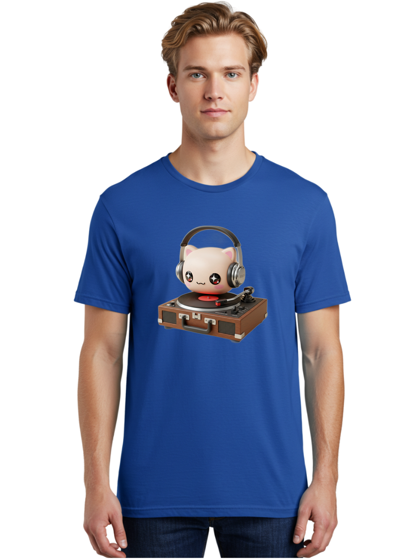 Cat-Headphones-Dj Men'S Graphic Tee, 100% Cotton, Comfortable Casual Summer Wear, Machine Washable, Cute Cat Head, Record Player, Vinyl Record, Headphones, Music Lover, Dj Cat, Retro Style, Nostalgic Vibe, Kawaii Culture, Cartoon Character Bac800 19