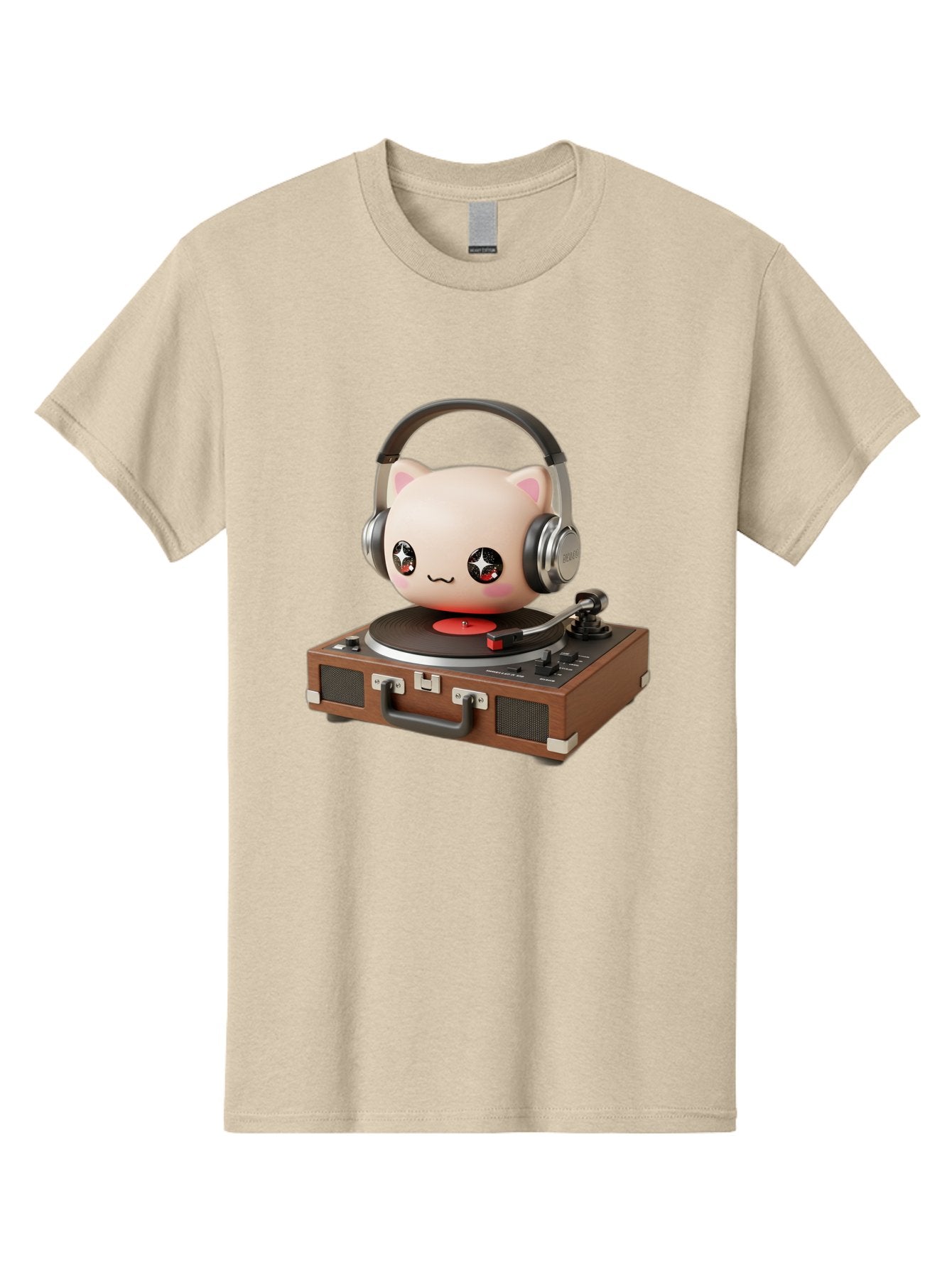 Cat-Headphones-Dj Men'S Graphic Tee, 100% Cotton, Comfortable Casual Summer Wear, Machine Washable, Cute Cat Head, Record Player, Vinyl Record, Headphones, Music Lover, Dj Cat, Retro Style, Nostalgic Vibe, Kawaii Culture, Cartoon Character Bac800 4