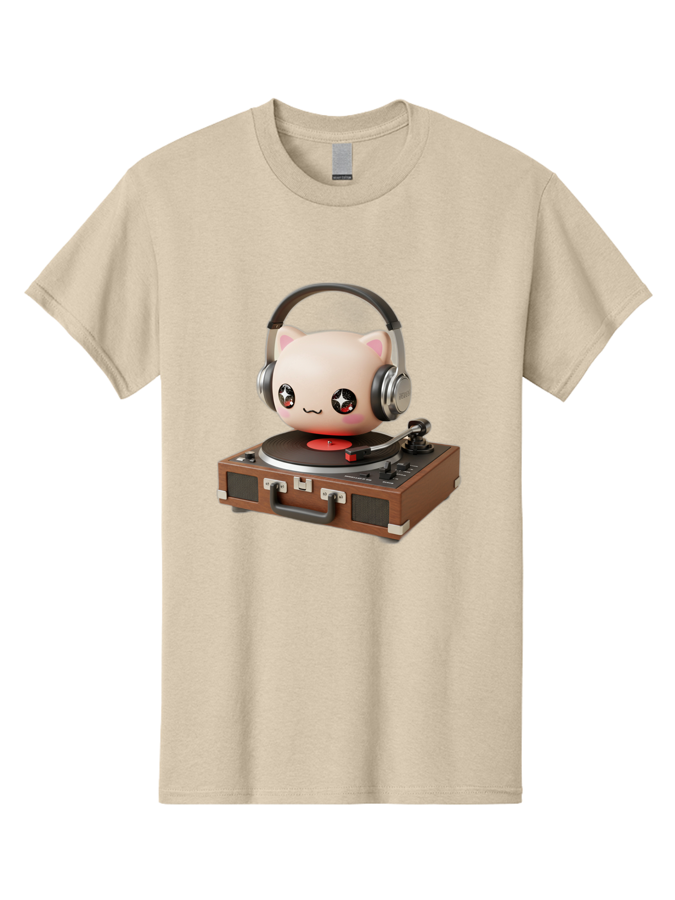 Cat-Headphones-Dj Men'S Graphic Tee, 100% Cotton, Comfortable Casual Summer Wear, Machine Washable, Cute Cat Head, Record Player, Vinyl Record, Headphones, Music Lover, Dj Cat, Retro Style, Nostalgic Vibe, Kawaii Culture, Cartoon Character Bac800 12