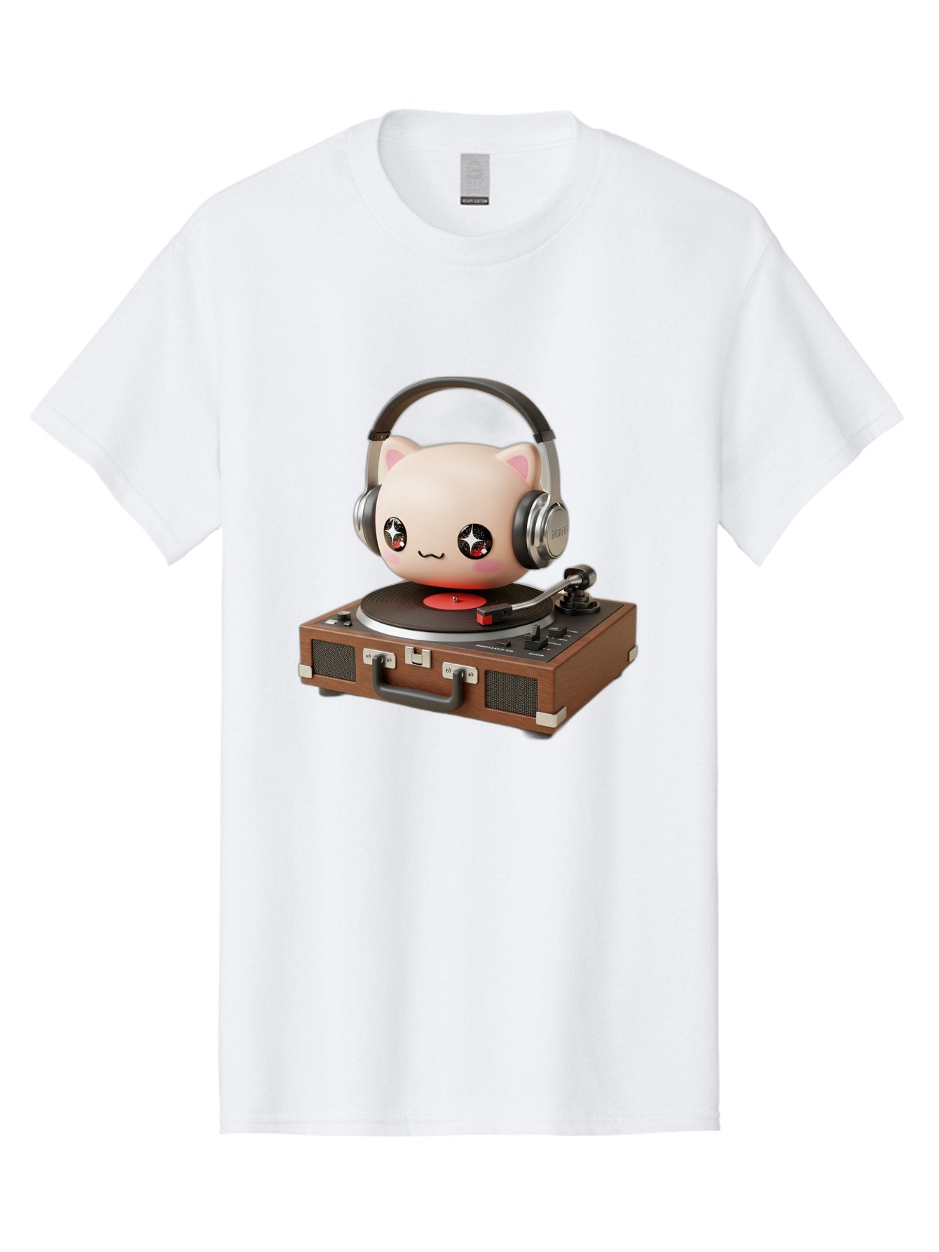 Cat-Headphones-Dj Men'S Graphic Tee, 100% Cotton, Comfortable Casual Summer Wear, Machine Washable, Cute Cat Head, Record Player, Vinyl Record, Headphones, Music Lover, Dj Cat, Retro Style, Nostalgic Vibe, Kawaii Culture, Cartoon Character Bac800