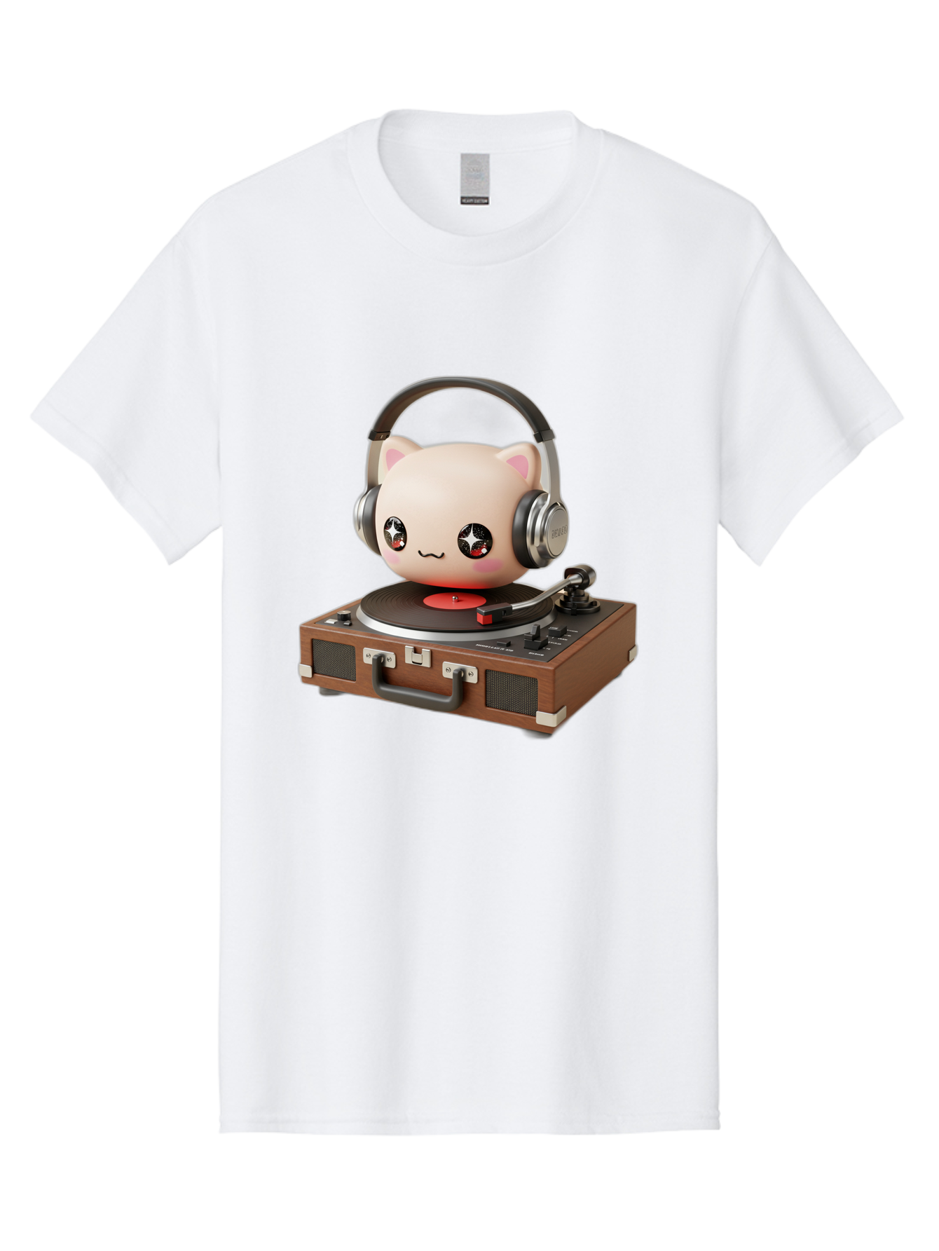 Cat-Headphones-Dj Men'S Graphic Tee, 100% Cotton, Comfortable Casual Summer Wear, Machine Washable, Cute Cat Head, Record Player, Vinyl Record, Headphones, Music Lover, Dj Cat, Retro Style, Nostalgic Vibe, Kawaii Culture, Cartoon Character Bac800 11