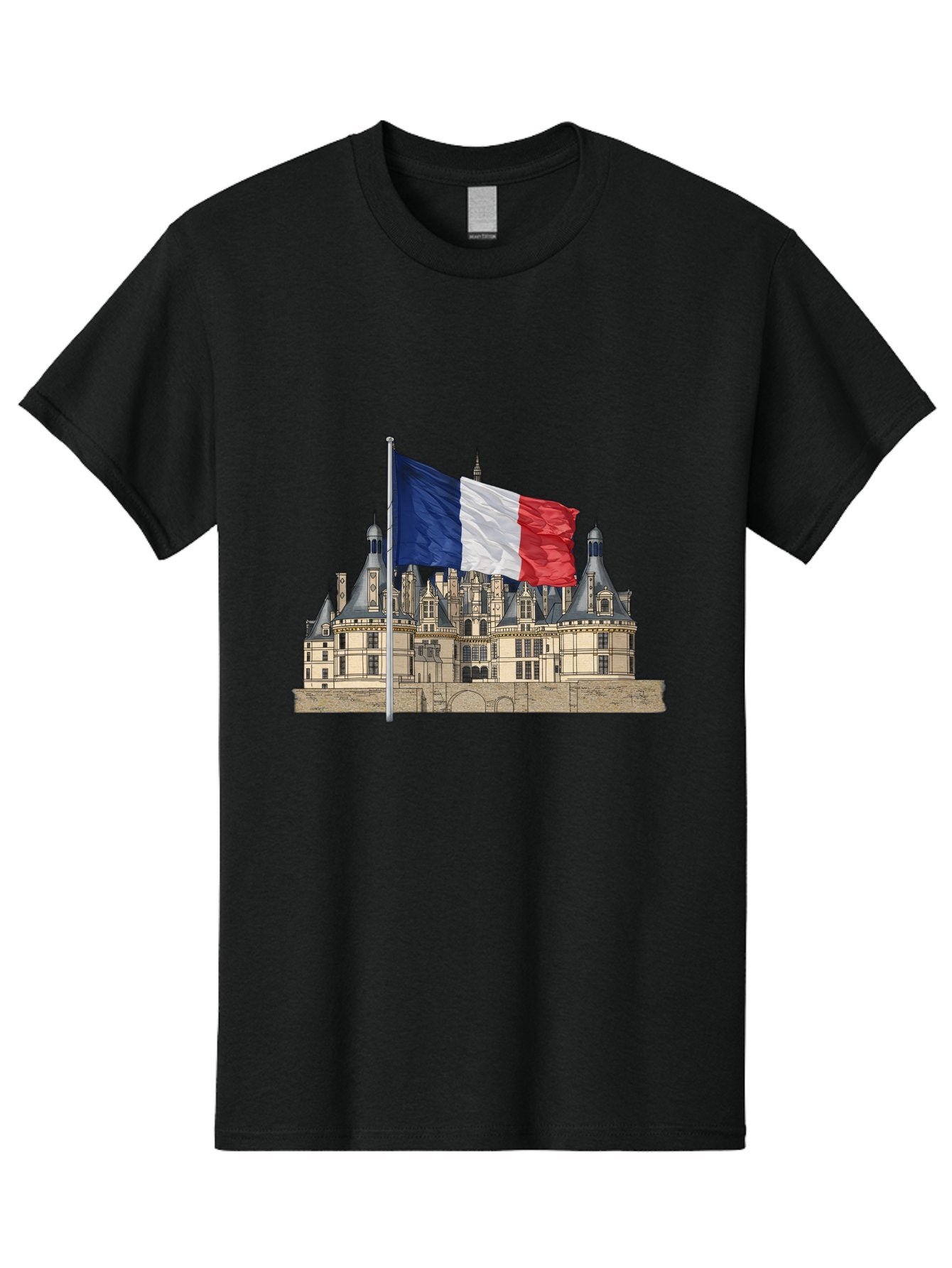 Chateau-De-Chambord Men'S Graphic Tee, 100% Cotton, Comfortable Casual Summer Wear, Machine Washable, French Flag Waving, Historic Chateau, European Architecture, French Heritage, National Pride, Cultural Significance, France Tourism Bac802 9