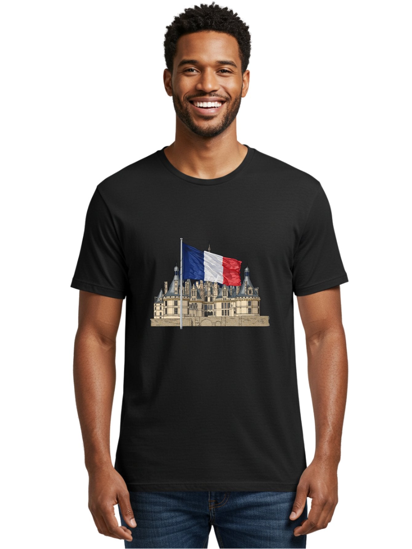 Chateau-De-Chambord Men'S Graphic Tee, 100% Cotton, Comfortable Casual Summer Wear, Machine Washable, French Flag Waving, Historic Chateau, European Architecture, French Heritage, National Pride, Cultural Significance, France Tourism Bac802 26