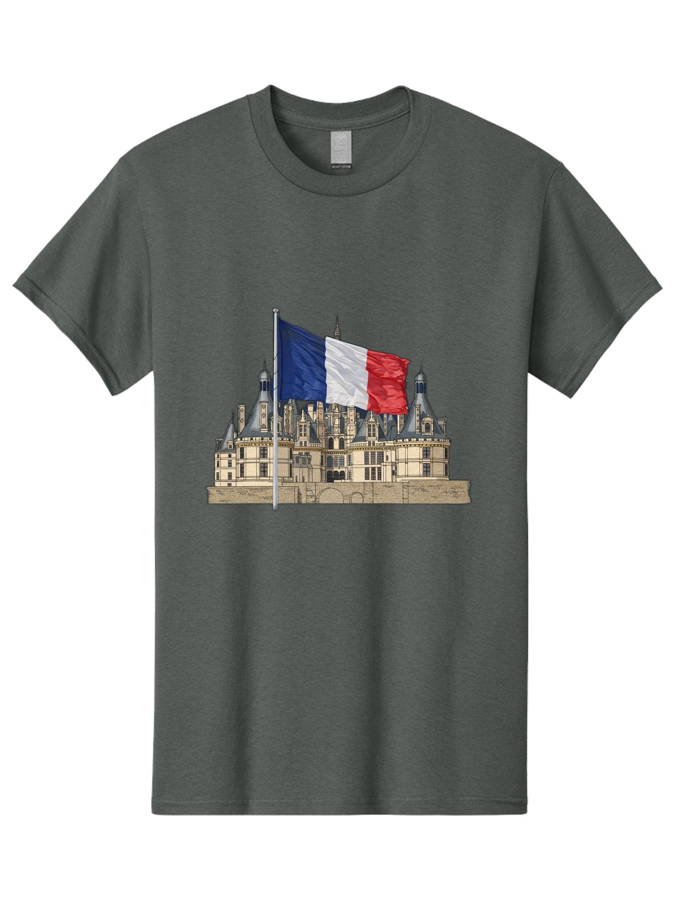 Chateau-De-Chambord Men'S Graphic Tee, 100% Cotton, Comfortable Casual Summer Wear, Machine Washable, French Flag Waving, Historic Chateau, European Architecture, French Heritage, National Pride, Cultural Significance, France Tourism Bac802 15