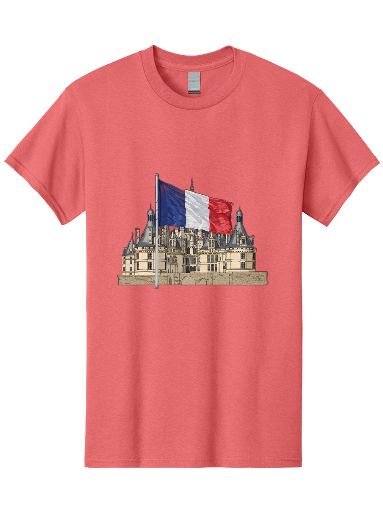 Chateau-De-Chambord Men'S Graphic Tee, 100% Cotton, Comfortable Casual Summer Wear, Machine Washable, French Flag Waving, Historic Chateau, European Architecture, French Heritage, National Pride, Cultural Significance, France Tourism Bac802 6