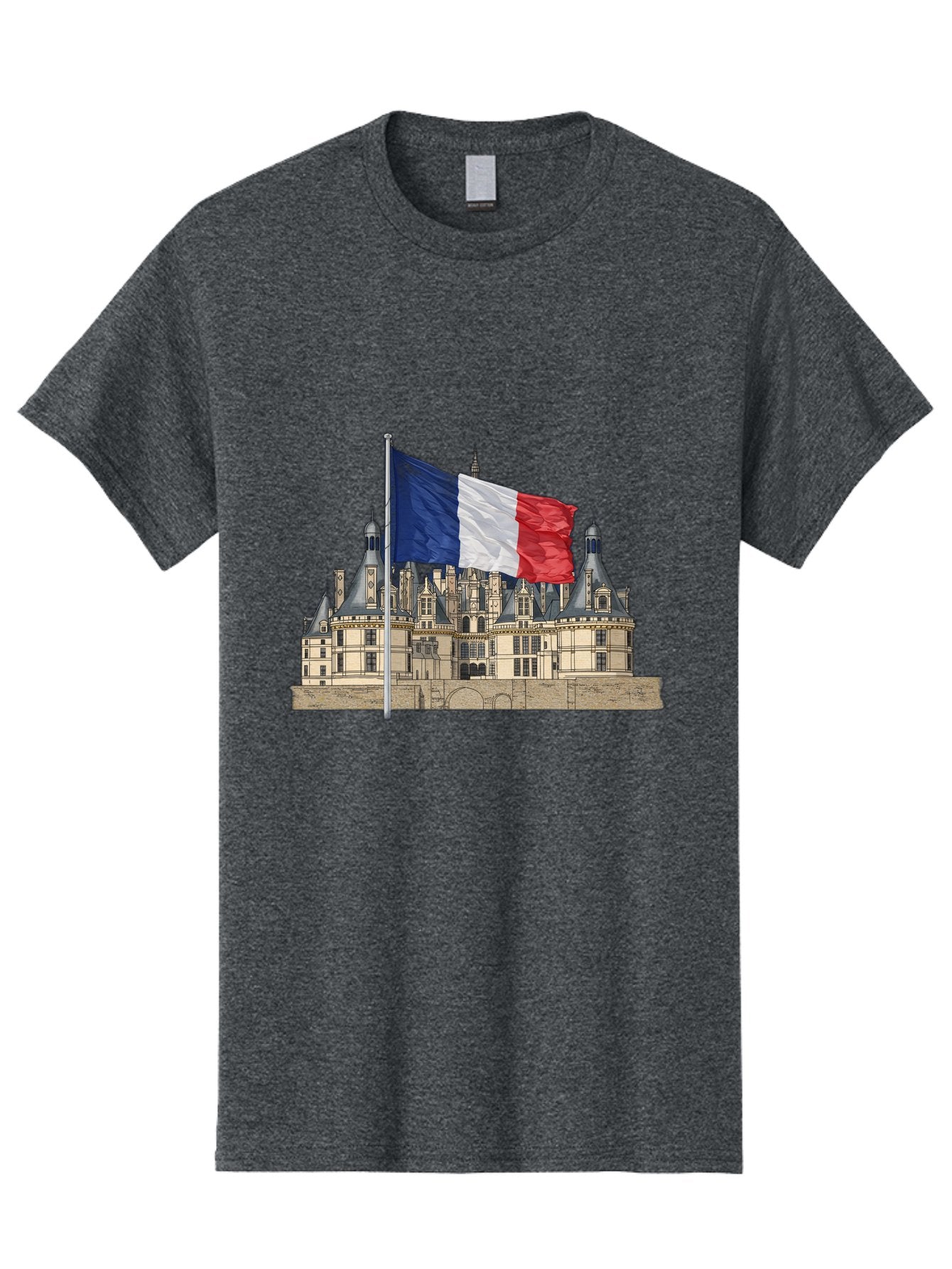 Chateau-De-Chambord Men'S Graphic Tee, 100% Cotton, Comfortable Casual Summer Wear, Machine Washable, French Flag Waving, Historic Chateau, European Architecture, French Heritage, National Pride, Cultural Significance, France Tourism Bac802 12