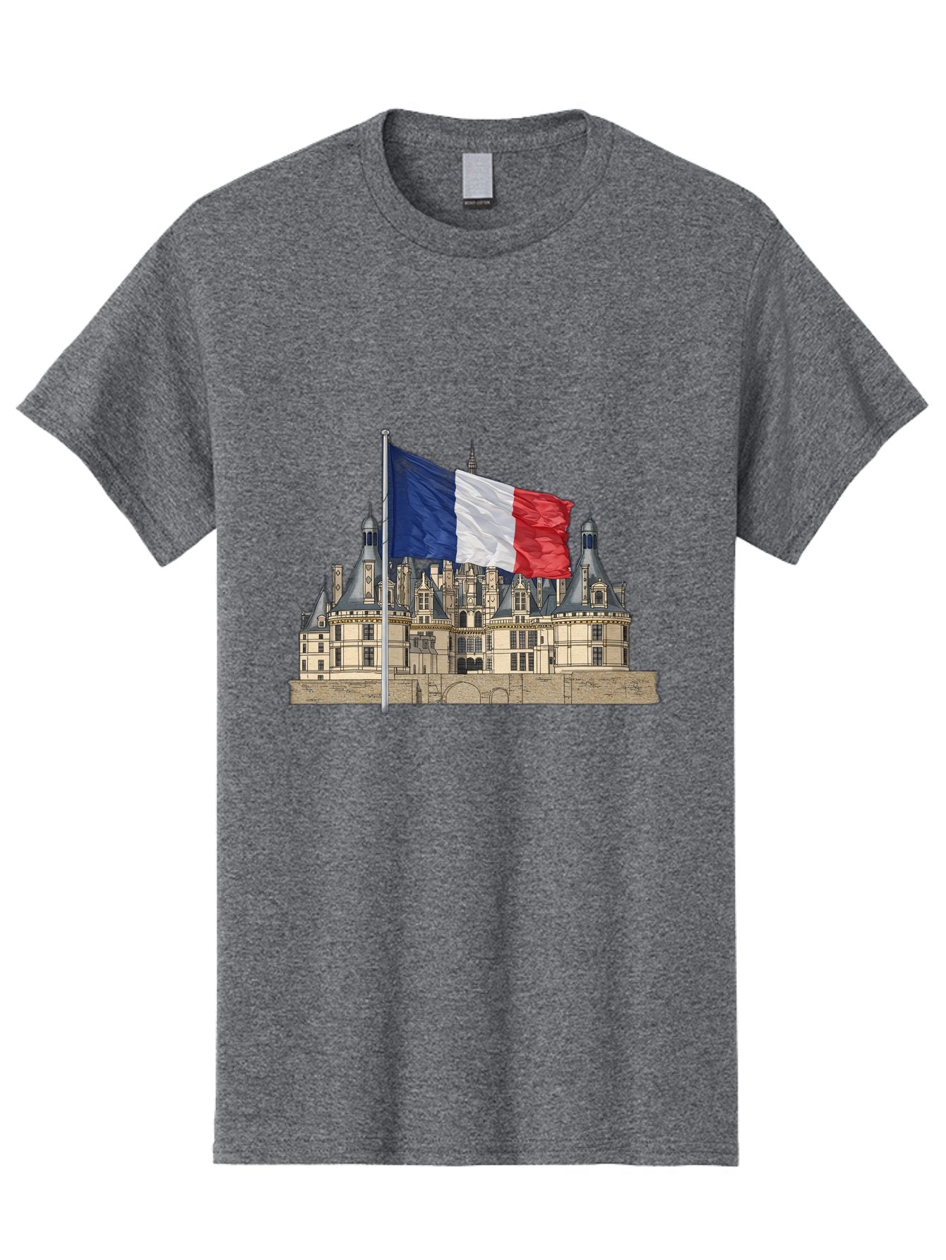 Chateau-De-Chambord Men'S Graphic Tee, 100% Cotton, Comfortable Casual Summer Wear, Machine Washable, French Flag Waving, Historic Chateau, European Architecture, French Heritage, National Pride, Cultural Significance, France Tourism Bac802 4