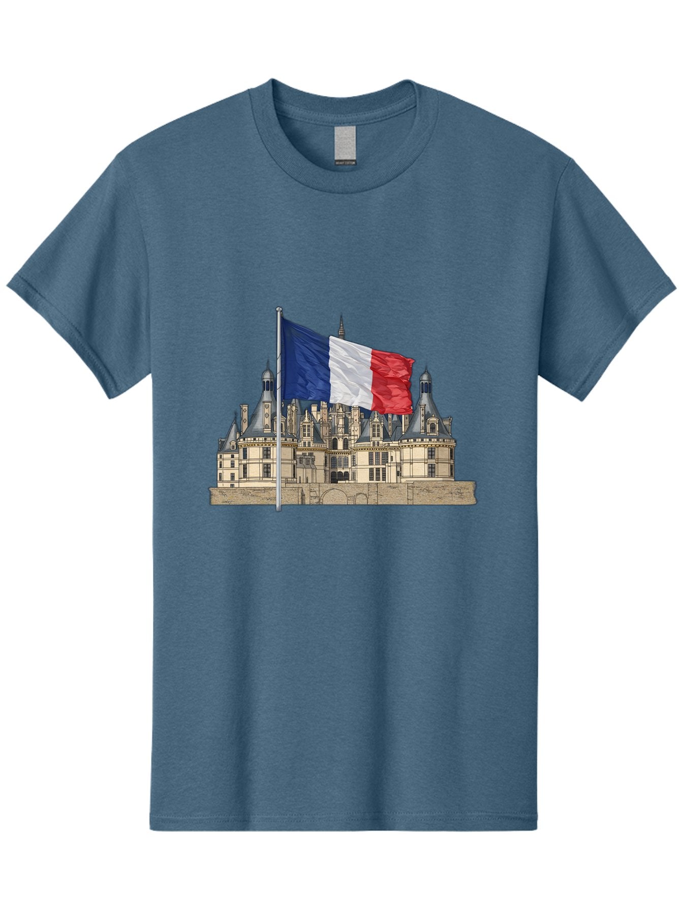 Chateau-De-Chambord Men'S Graphic Tee, 100% Cotton, Comfortable Casual Summer Wear, Machine Washable, French Flag Waving, Historic Chateau, European Architecture, French Heritage, National Pride, Cultural Significance, France Tourism Bac802 5