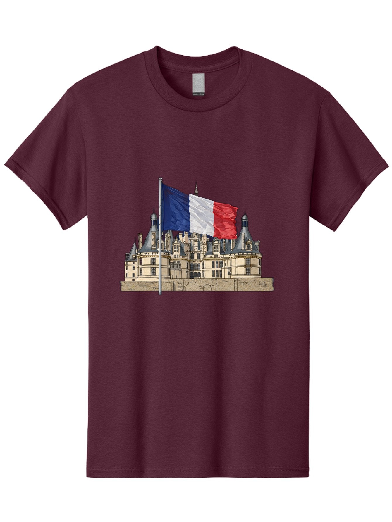 Chateau-De-Chambord Men'S Graphic Tee, 100% Cotton, Comfortable Casual Summer Wear, Machine Washable, French Flag Waving, Historic Chateau, European Architecture, French Heritage, National Pride, Cultural Significance, France Tourism Bac802 11