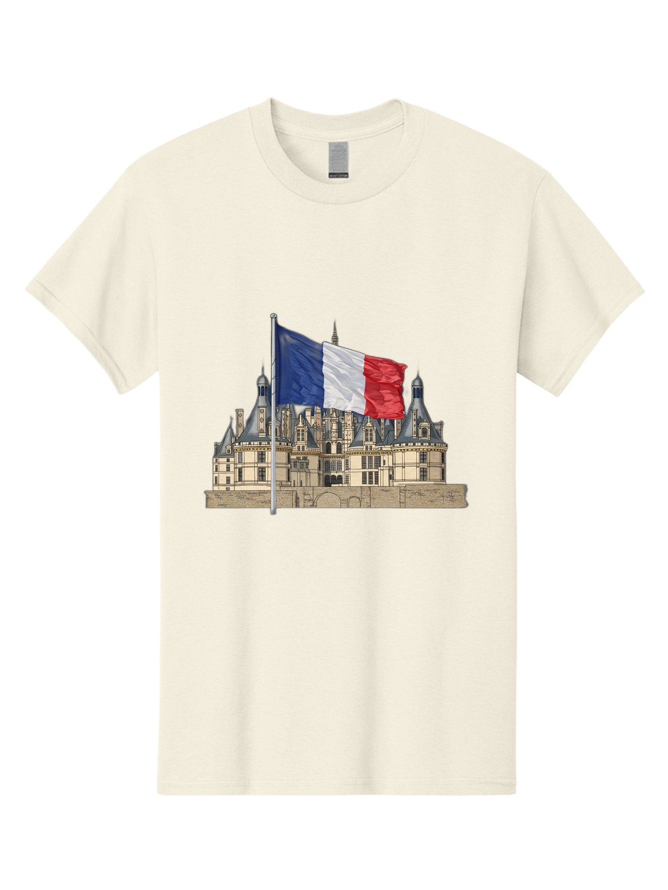 Chateau-De-Chambord Men'S Graphic Tee, 100% Cotton, Comfortable Casual Summer Wear, Machine Washable, French Flag Waving, Historic Chateau, European Architecture, French Heritage, National Pride, Cultural Significance, France Tourism Bac802 10