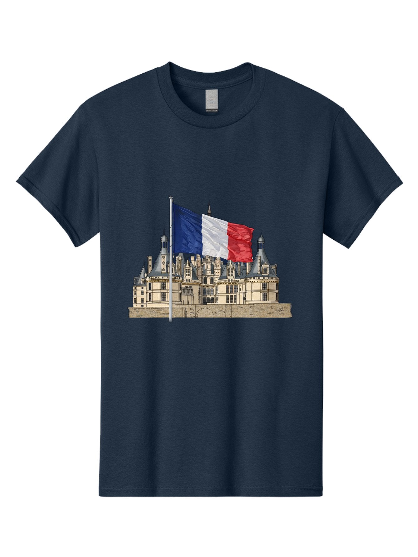 Chateau-De-Chambord Men'S Graphic Tee, 100% Cotton, Comfortable Casual Summer Wear, Machine Washable, French Flag Waving, Historic Chateau, European Architecture, French Heritage, National Pride, Cultural Significance, France Tourism Bac802 14