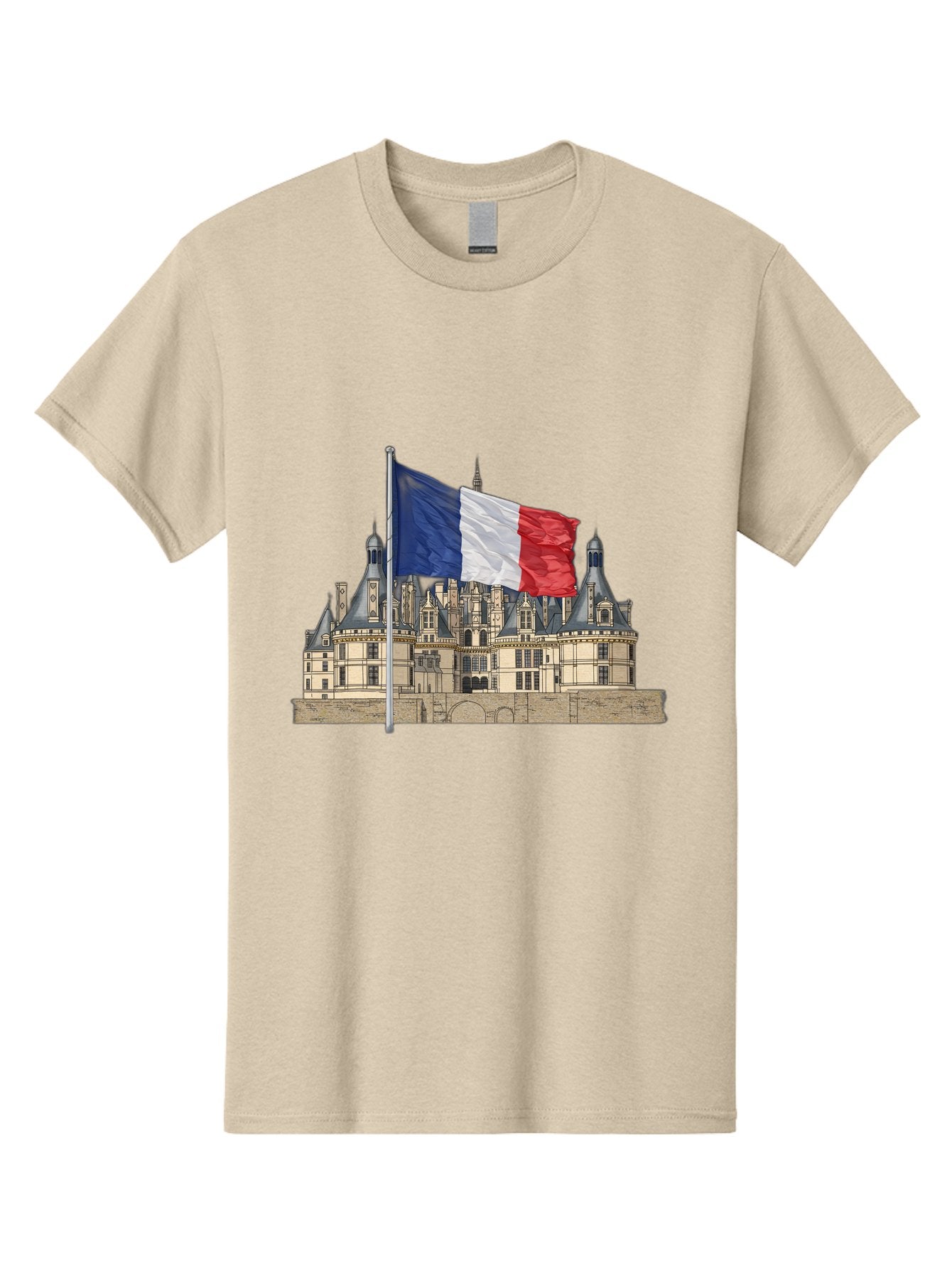 Chateau-De-Chambord Men'S Graphic Tee, 100% Cotton, Comfortable Casual Summer Wear, Machine Washable, French Flag Waving, Historic Chateau, European Architecture, French Heritage, National Pride, Cultural Significance, France Tourism Bac802 8