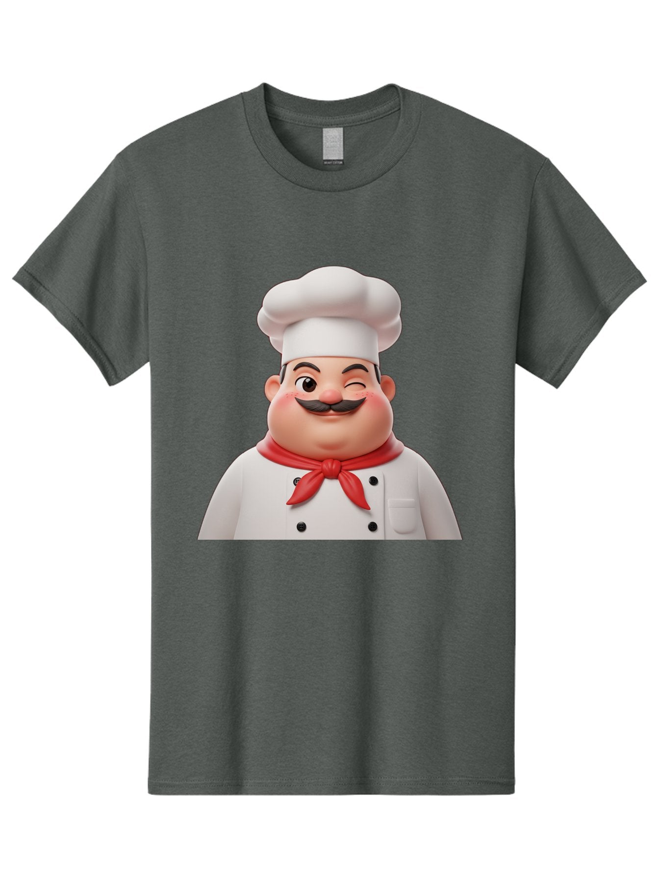 Chef-1 Men'S Graphic Tee, 100% Cotton, Comfortable Casual Summer Wear, Machine Washable, Cartoon Chef, White Hat, Red Neckerchief, Black Moustache, Smiling Face, Chef'S Uniform, Culinary Arts, Kitchen Staff, Friendly Demeanor Bac804