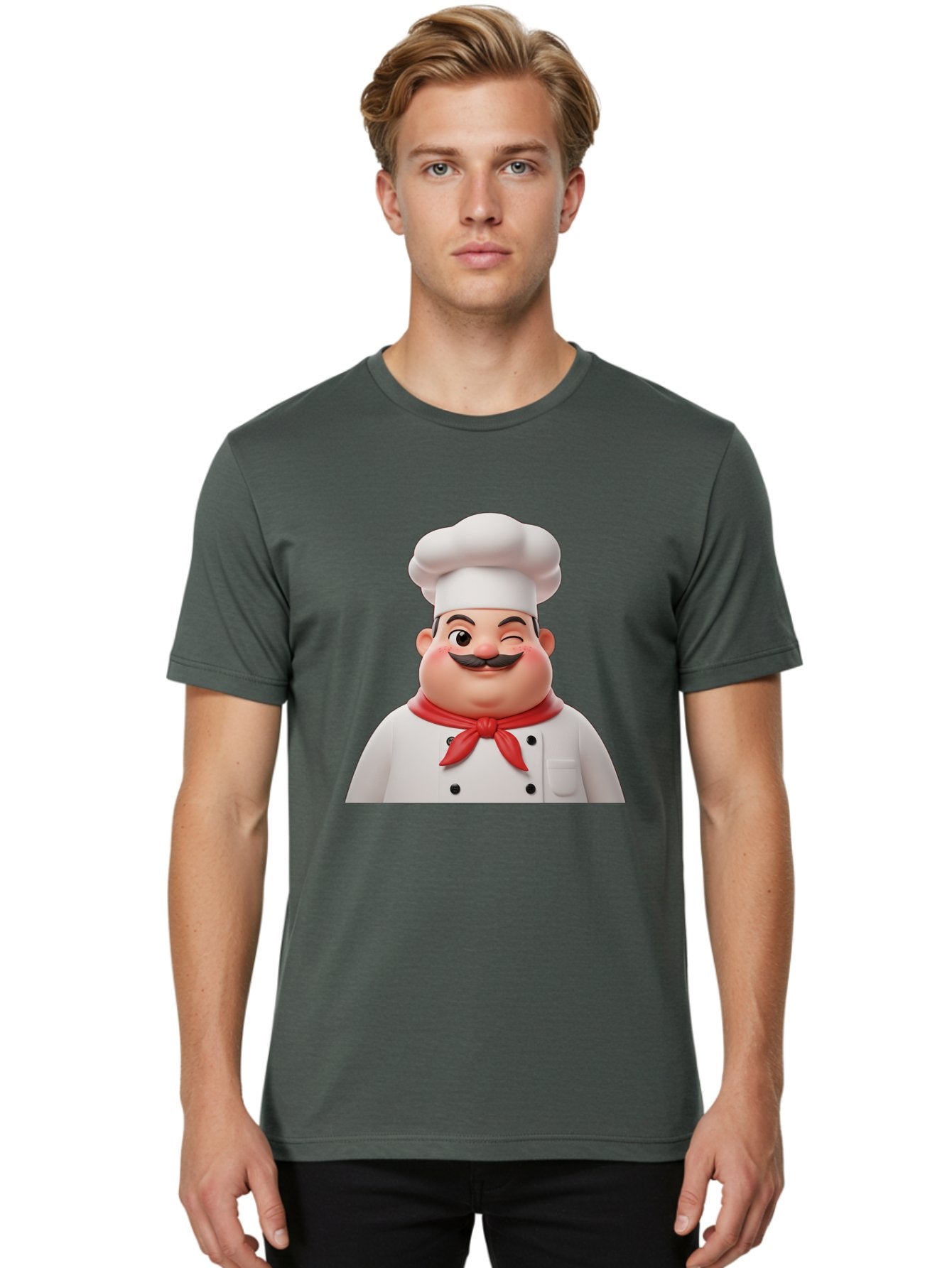 Chef-1 Men'S Graphic Tee, 100% Cotton, Comfortable Casual Summer Wear, Machine Washable, Cartoon Chef, White Hat, Red Neckerchief, Black Moustache, Smiling Face, Chef'S Uniform, Culinary Arts, Kitchen Staff, Friendly Demeanor Bac804 21