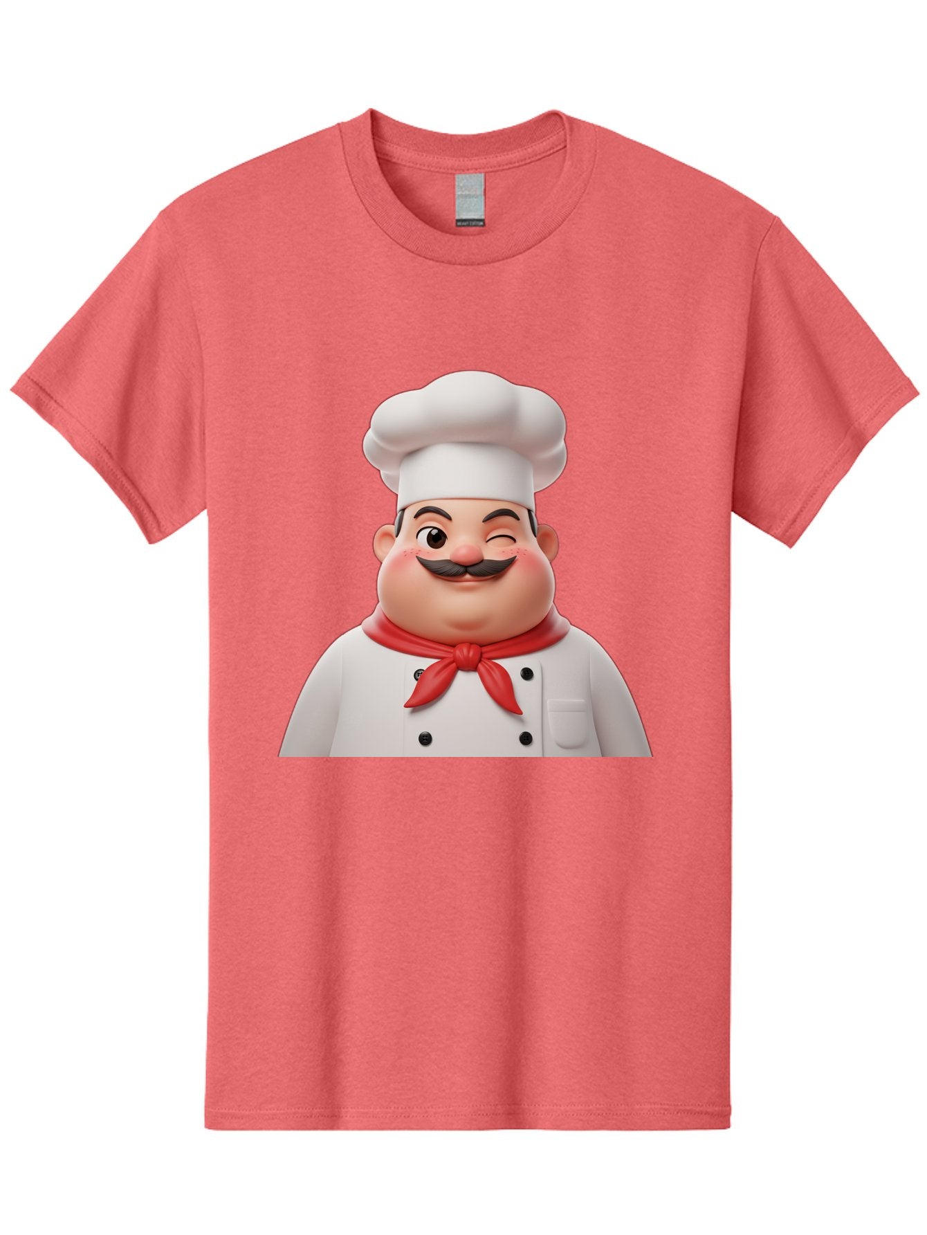 Chef-1 Men'S Graphic Tee, 100% Cotton, Comfortable Casual Summer Wear, Machine Washable, Cartoon Chef, White Hat, Red Neckerchief, Black Moustache, Smiling Face, Chef'S Uniform, Culinary Arts, Kitchen Staff, Friendly Demeanor Bac804 7