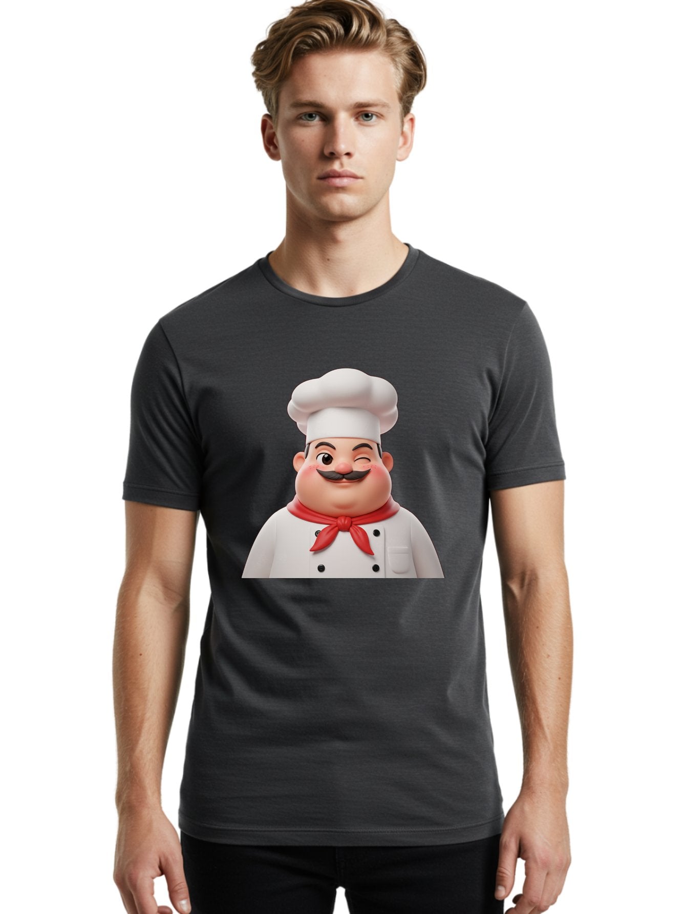 Chef-1 Men'S Graphic Tee, 100% Cotton, Comfortable Casual Summer Wear, Machine Washable, Cartoon Chef, White Hat, Red Neckerchief, Black Moustache, Smiling Face, Chef'S Uniform, Culinary Arts, Kitchen Staff, Friendly Demeanor Bac804 27