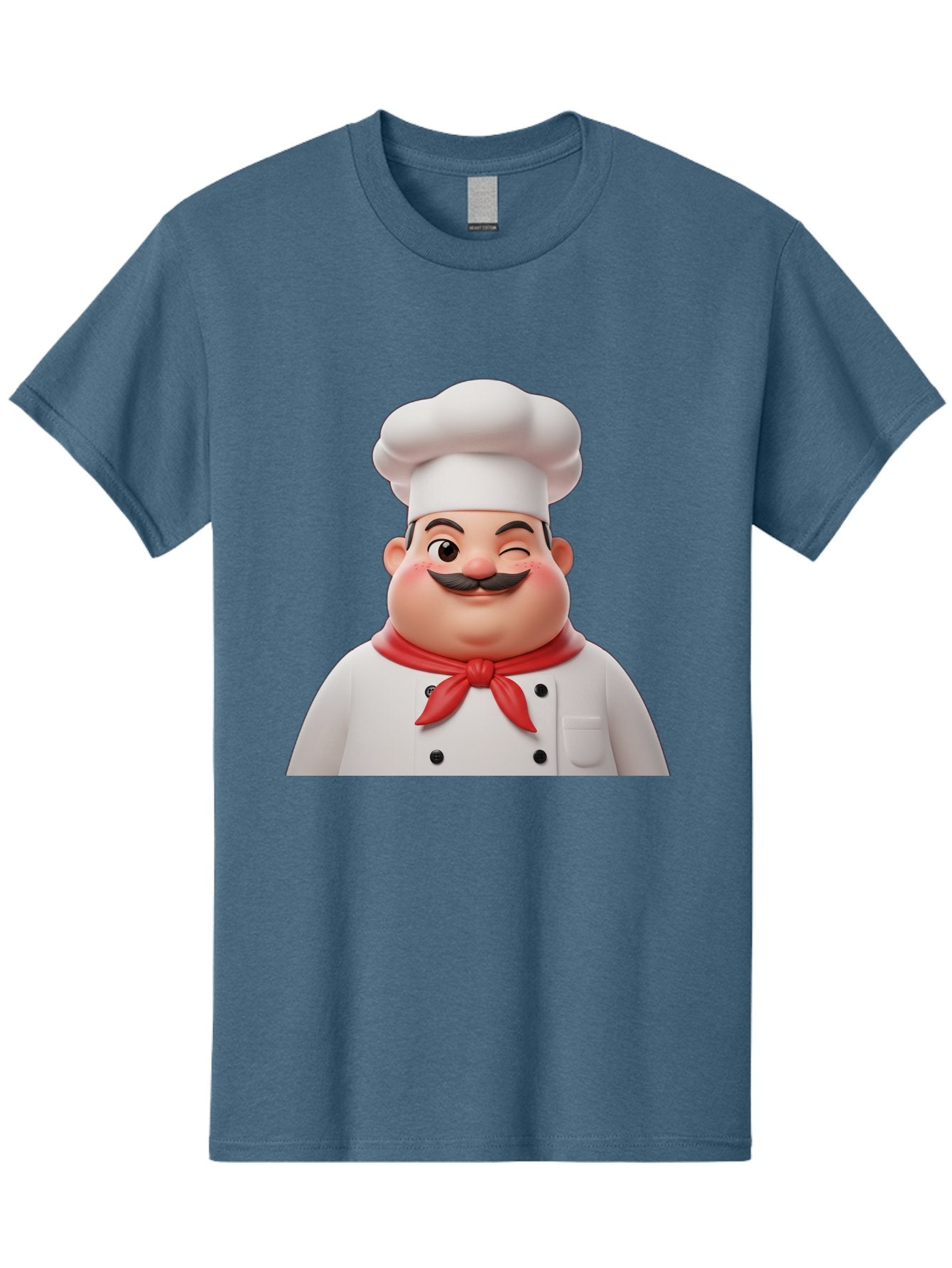 Chef-1 Men'S Graphic Tee, 100% Cotton, Comfortable Casual Summer Wear, Machine Washable, Cartoon Chef, White Hat, Red Neckerchief, Black Moustache, Smiling Face, Chef'S Uniform, Culinary Arts, Kitchen Staff, Friendly Demeanor Bac804