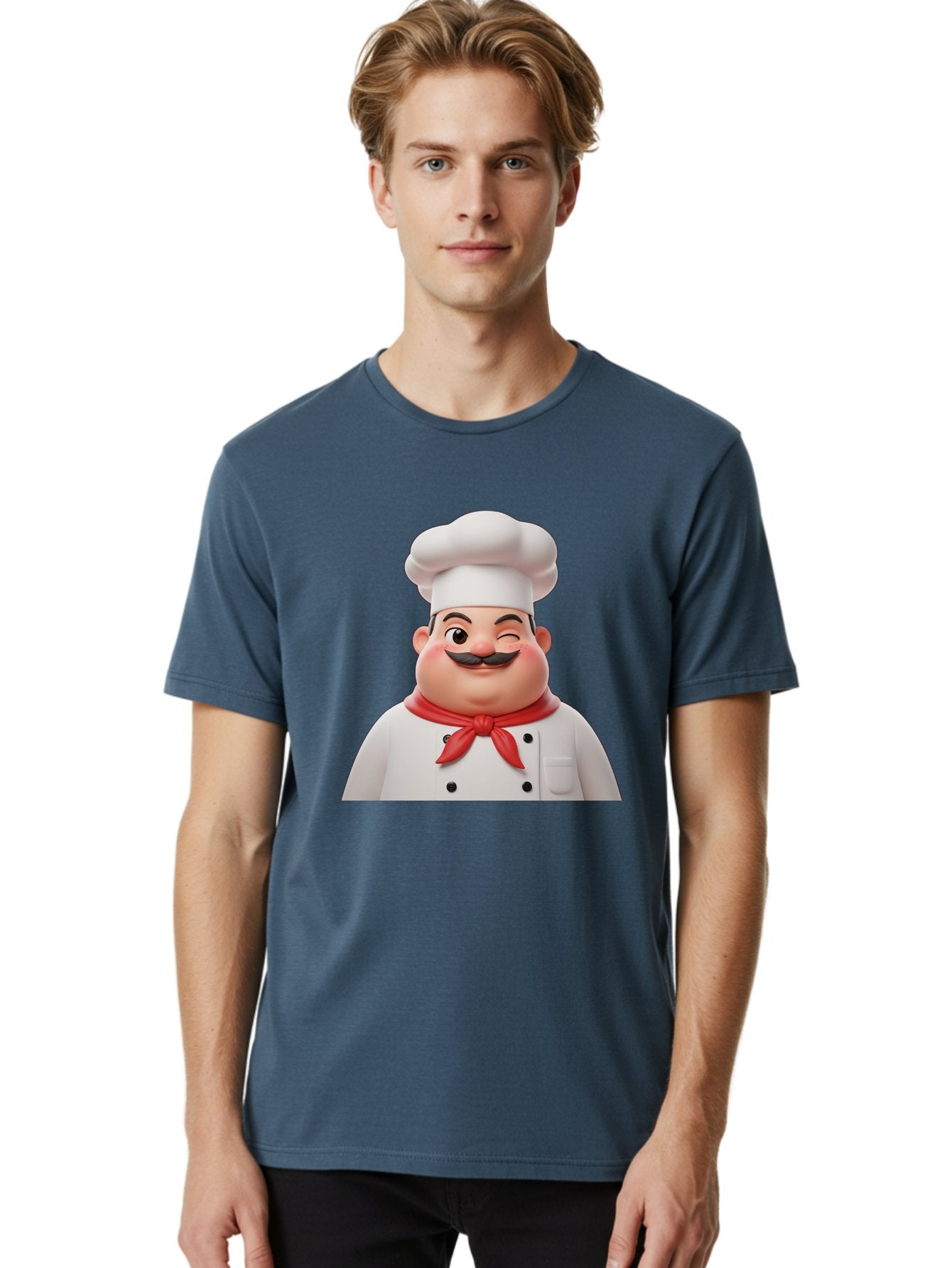 Chef-1 Men'S Graphic Tee, 100% Cotton, Comfortable Casual Summer Wear, Machine Washable, Cartoon Chef, White Hat, Red Neckerchief, Black Moustache, Smiling Face, Chef'S Uniform, Culinary Arts, Kitchen Staff, Friendly Demeanor Bac804 19