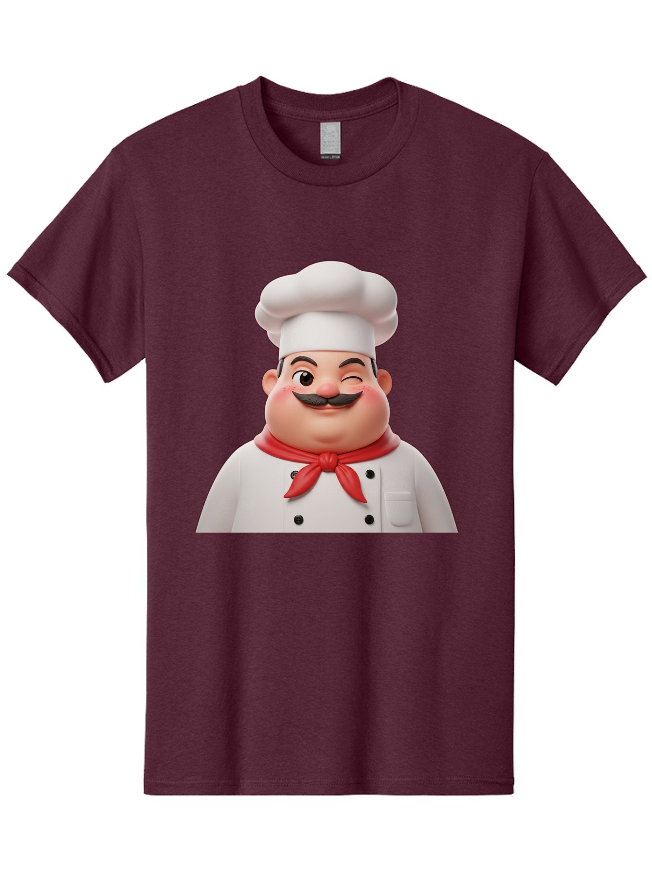 Chef-1 Men'S Graphic Tee, 100% Cotton, Comfortable Casual Summer Wear, Machine Washable, Cartoon Chef, White Hat, Red Neckerchief, Black Moustache, Smiling Face, Chef'S Uniform, Culinary Arts, Kitchen Staff, Friendly Demeanor Bac804 4