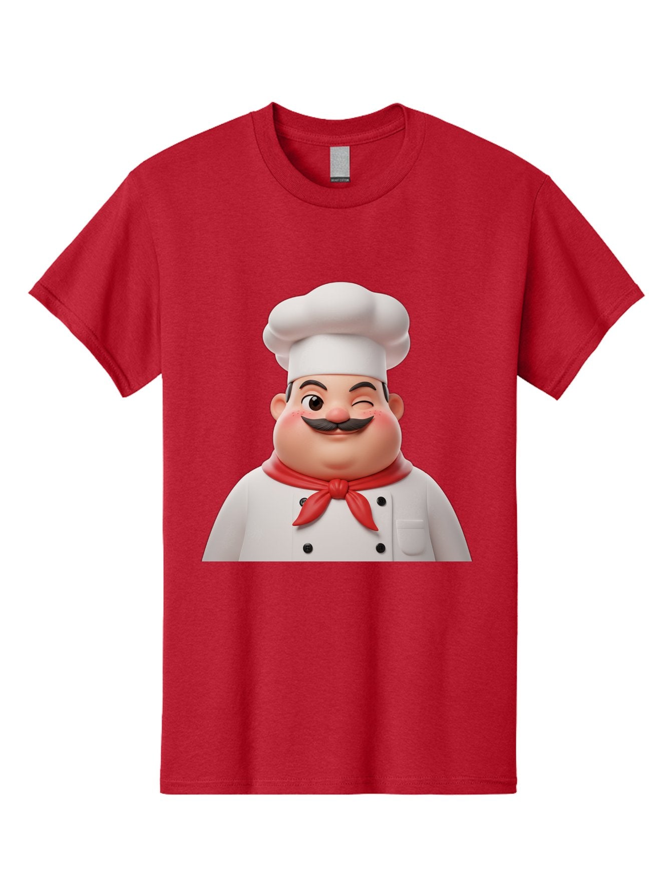 Chef-1 Men'S Graphic Tee, 100% Cotton, Comfortable Casual Summer Wear, Machine Washable, Cartoon Chef, White Hat, Red Neckerchief, Black Moustache, Smiling Face, Chef'S Uniform, Culinary Arts, Kitchen Staff, Friendly Demeanor Bac804 6