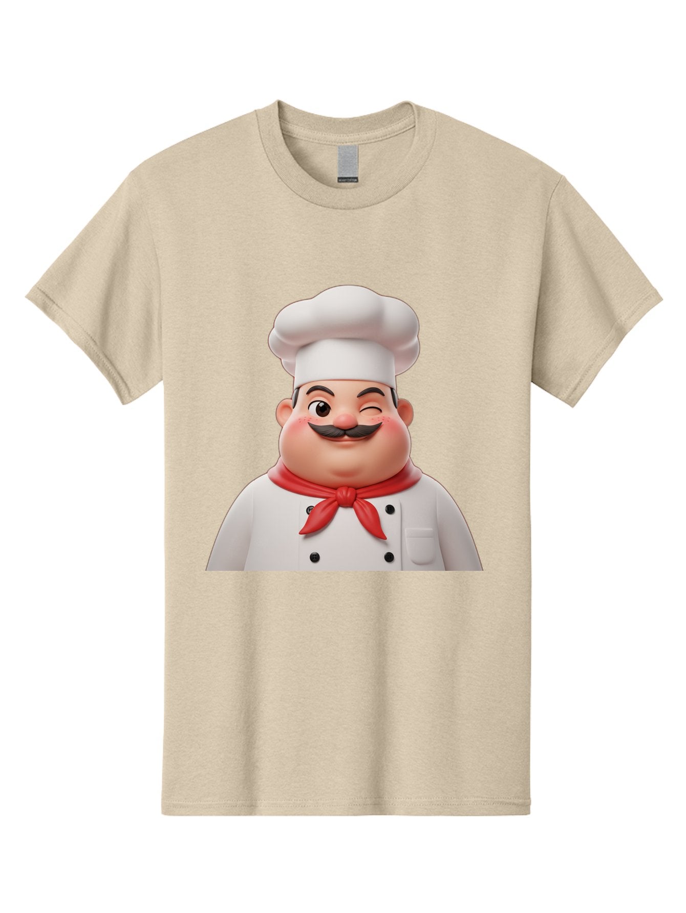 Chef-1 Men'S Graphic Tee, 100% Cotton, Comfortable Casual Summer Wear, Machine Washable, Cartoon Chef, White Hat, Red Neckerchief, Black Moustache, Smiling Face, Chef'S Uniform, Culinary Arts, Kitchen Staff, Friendly Demeanor Bac804 9