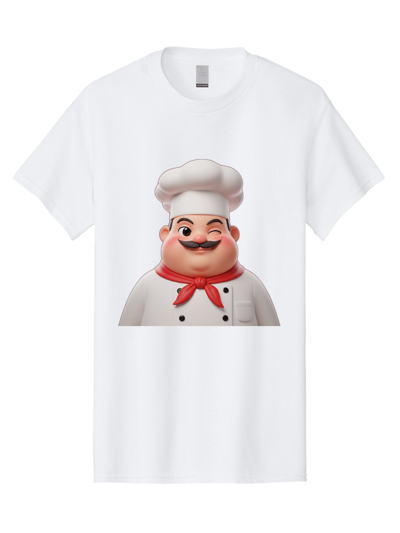 Chef-1 Men'S Graphic Tee, 100% Cotton, Comfortable Casual Summer Wear, Machine Washable, Cartoon Chef, White Hat, Red Neckerchief, Black Moustache, Smiling Face, Chef'S Uniform, Culinary Arts, Kitchen Staff, Friendly Demeanor Bac804 3
