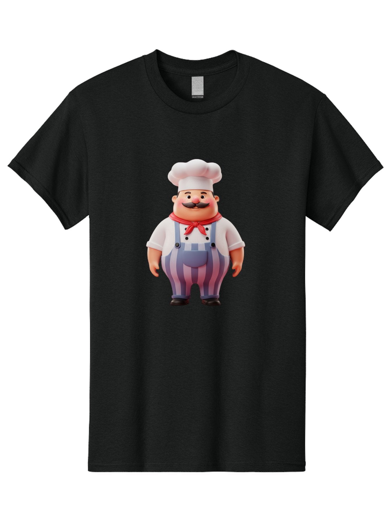 Chef-2 Men'S Graphic Tee, 100% Cotton, Comfortable Casual Summer Wear, Machine Washable, Cartoon Chef, 3D Character, Chef'S Hat, Red Bandana, Striped Overalls, Mustache, Cooking Personality, Culinary Art, Foodie Character, Cartoon Mascot, Bac805 15