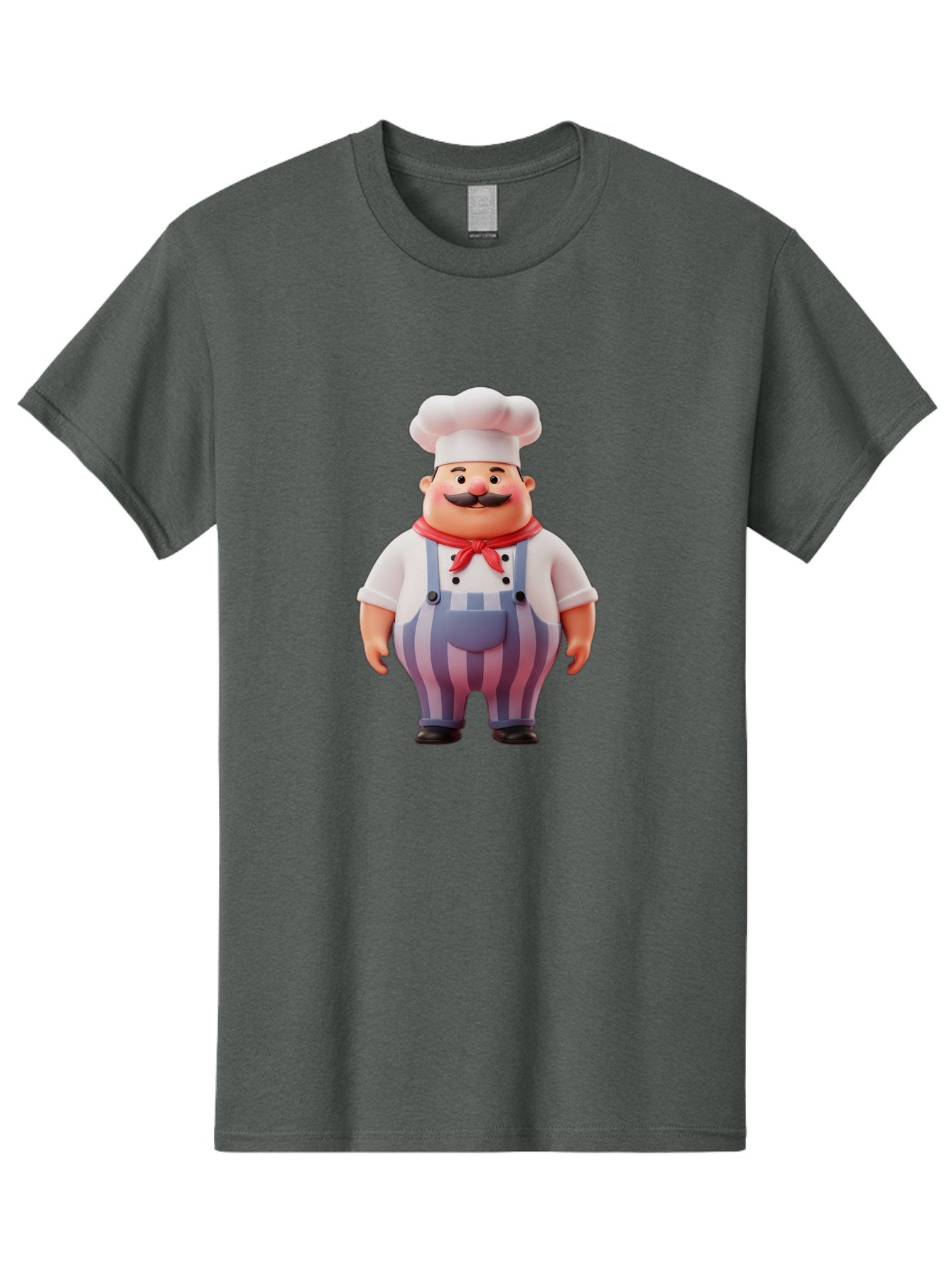 Chef-2 Men'S Graphic Tee, 100% Cotton, Comfortable Casual Summer Wear, Machine Washable, Cartoon Chef, 3D Character, Chef'S Hat, Red Bandana, Striped Overalls, Mustache, Cooking Personality, Culinary Art, Foodie Character, Cartoon Mascot, Bac805 14