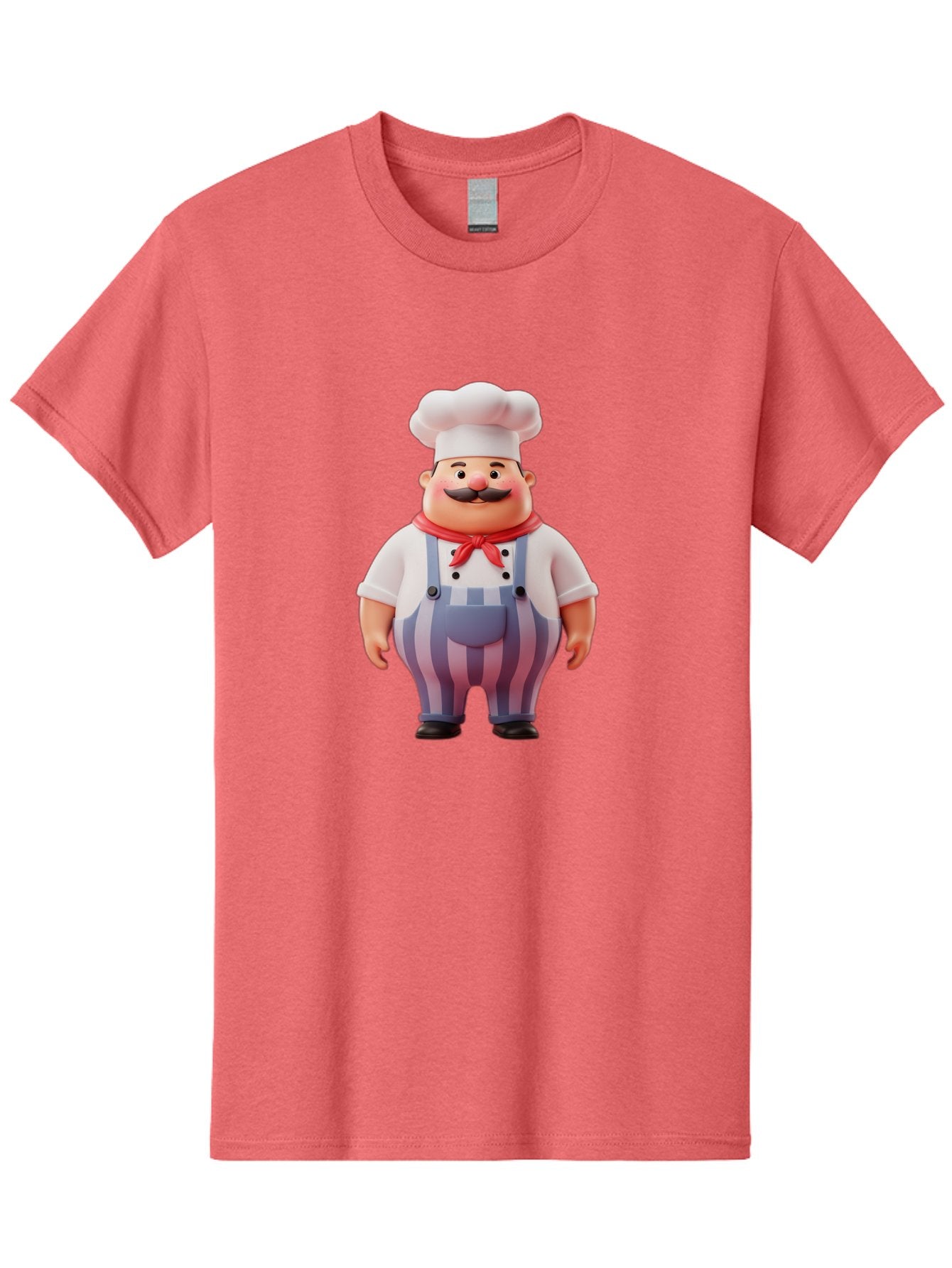 Chef-2 Men'S Graphic Tee, 100% Cotton, Comfortable Casual Summer Wear, Machine Washable, Cartoon Chef, 3D Character, Chef'S Hat, Red Bandana, Striped Overalls, Mustache, Cooking Personality, Culinary Art, Foodie Character, Cartoon Mascot, Bac805 12