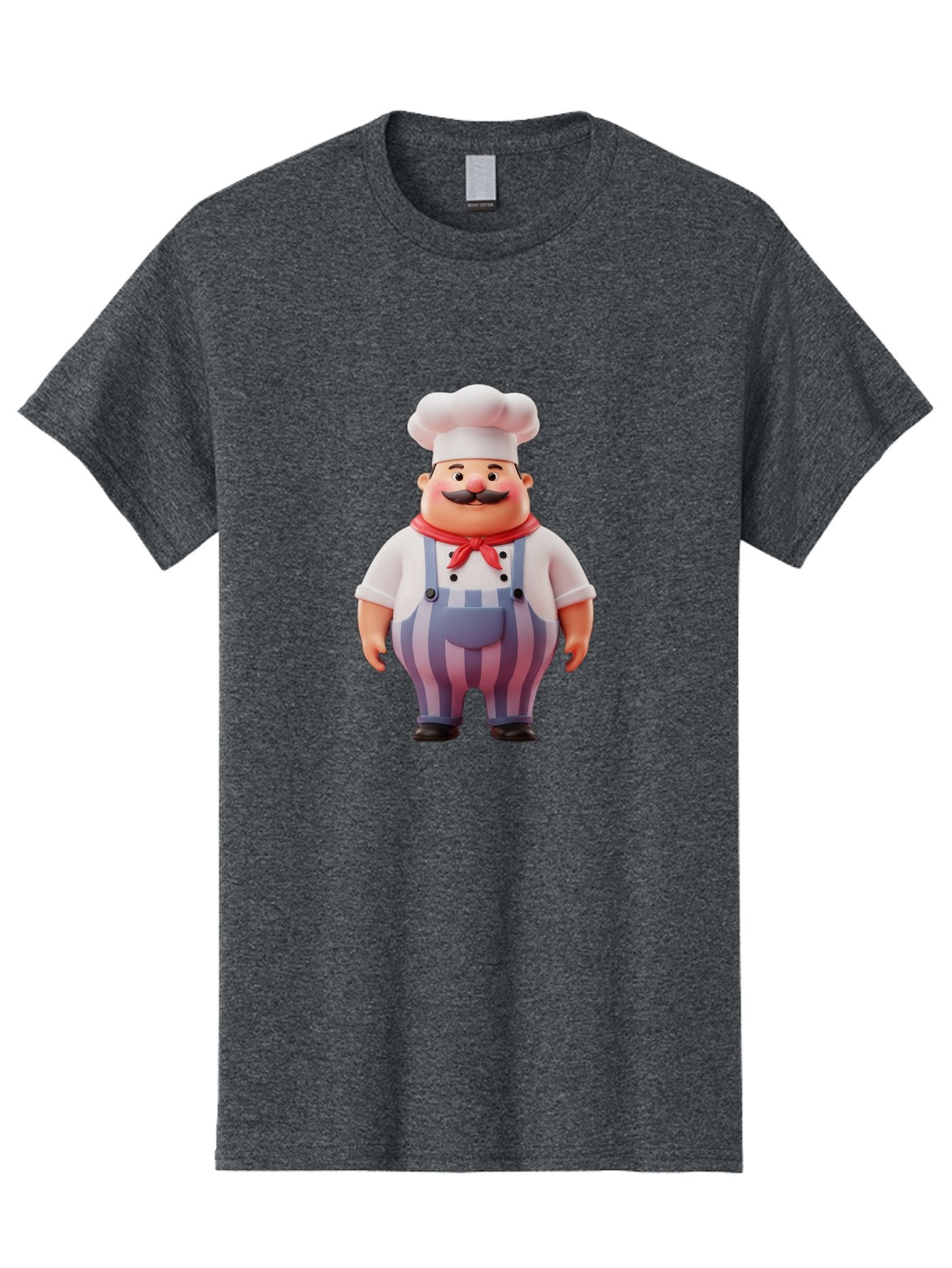 Chef-2 Men'S Graphic Tee, 100% Cotton, Comfortable Casual Summer Wear, Machine Washable, Cartoon Chef, 3D Character, Chef'S Hat, Red Bandana, Striped Overalls, Mustache, Cooking Personality, Culinary Art, Foodie Character, Cartoon Mascot, Bac805 5