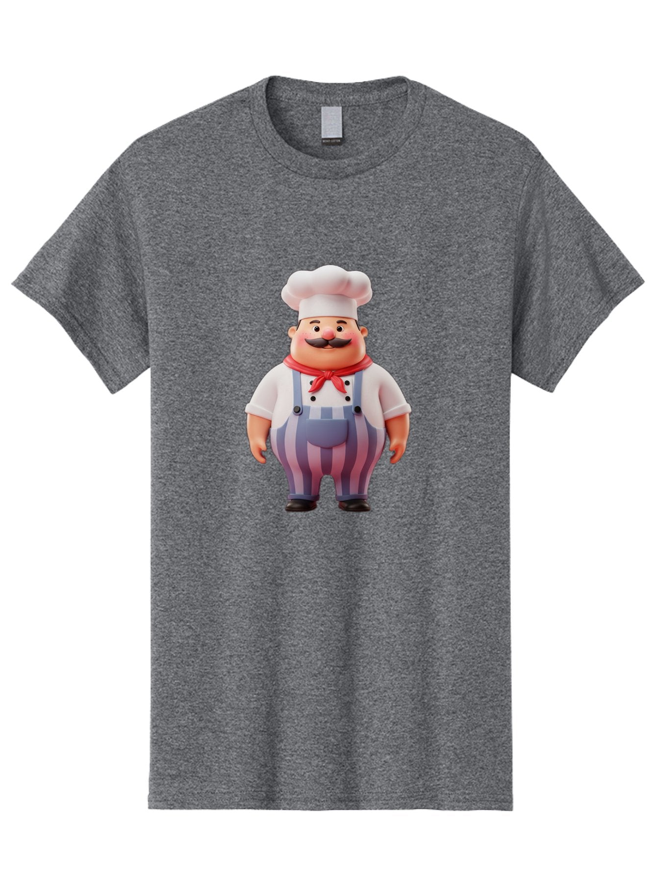 Chef-2 Men'S Graphic Tee, 100% Cotton, Comfortable Casual Summer Wear, Machine Washable, Cartoon Chef, 3D Character, Chef'S Hat, Red Bandana, Striped Overalls, Mustache, Cooking Personality, Culinary Art, Foodie Character, Cartoon Mascot, Bac805 3