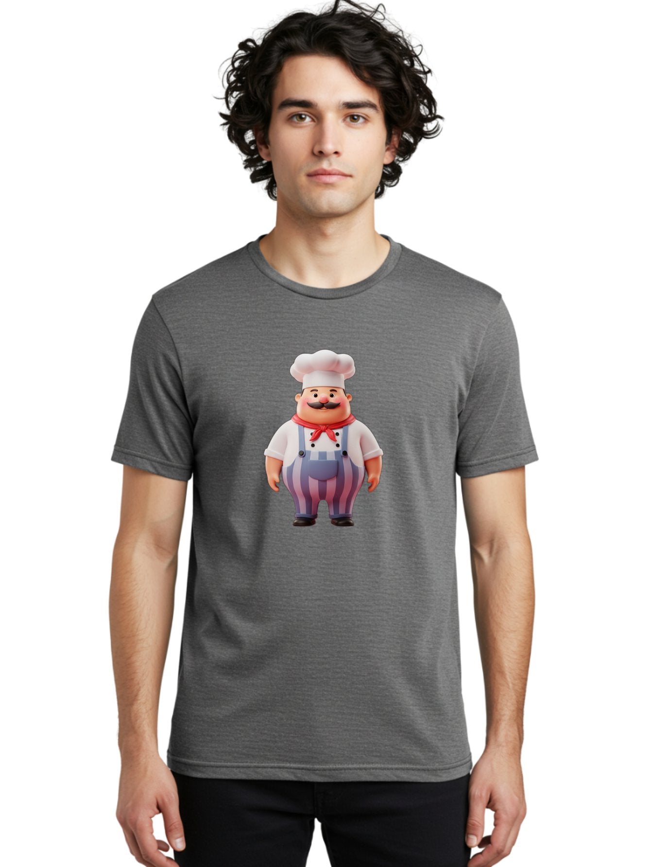 Chef-2 Men'S Graphic Tee, 100% Cotton, Comfortable Casual Summer Wear, Machine Washable, Cartoon Chef, 3D Character, Chef'S Hat, Red Bandana, Striped Overalls, Mustache, Cooking Personality, Culinary Art, Foodie Character, Cartoon Mascot, Bac805 22