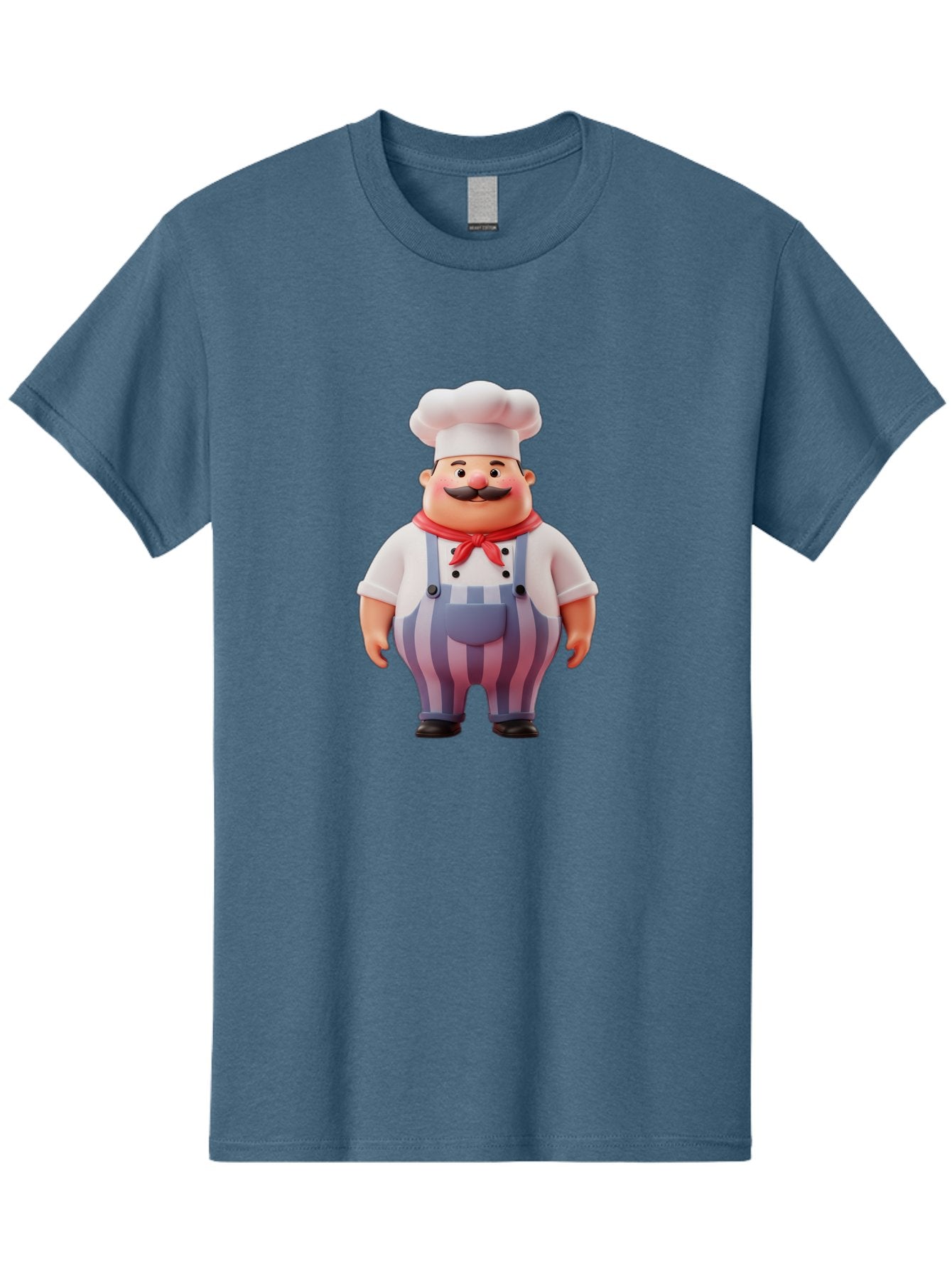 Chef-2 Men'S Graphic Tee, 100% Cotton, Comfortable Casual Summer Wear, Machine Washable, Cartoon Chef, 3D Character, Chef'S Hat, Red Bandana, Striped Overalls, Mustache, Cooking Personality, Culinary Art, Foodie Character, Cartoon Mascot, Bac805 7