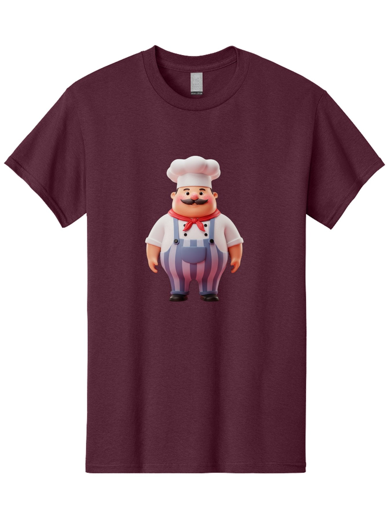 Chef-2 Men'S Graphic Tee, 100% Cotton, Comfortable Casual Summer Wear, Machine Washable, Cartoon Chef, 3D Character, Chef'S Hat, Red Bandana, Striped Overalls, Mustache, Cooking Personality, Culinary Art, Foodie Character, Cartoon Mascot, Bac805 4
